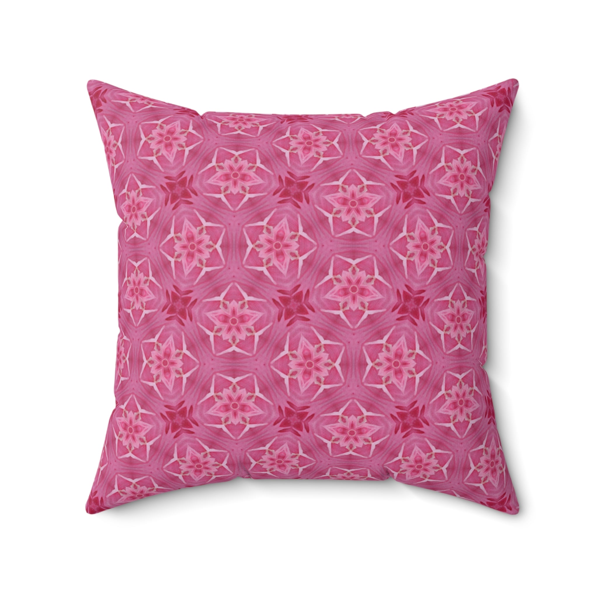 Pink Floral Kaleidoscope Pillow — Decorative Square Throw Pillow