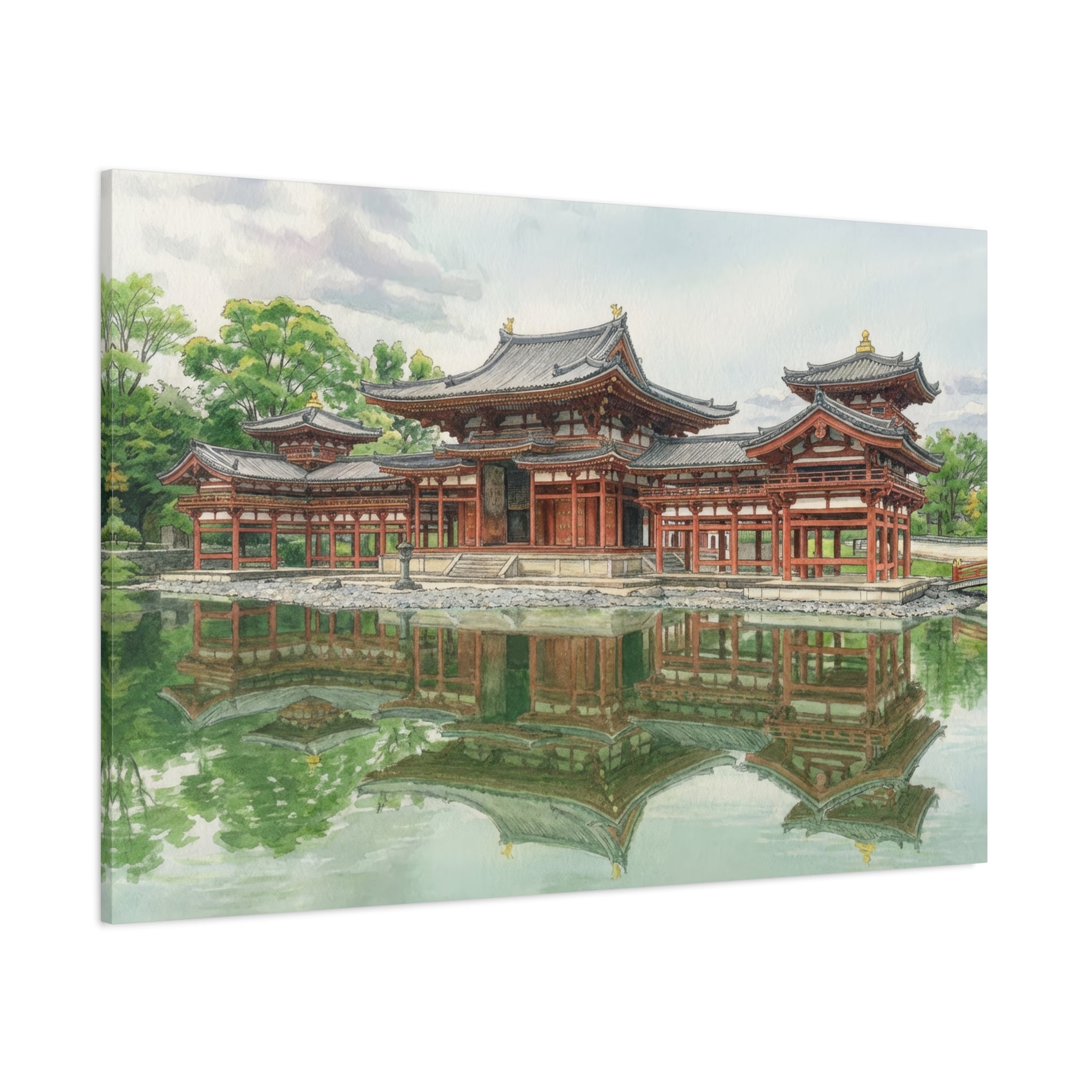 Byodo-In Temple Reflection Matte Canvas Print — Japanese Temple Wall Art, Stretched 1.25"