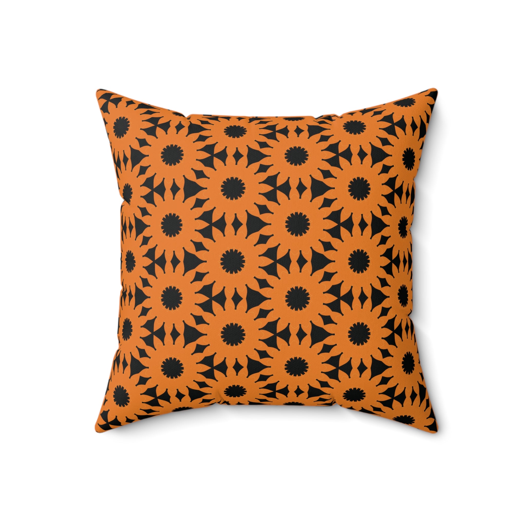 Orange & Black Sunflower Pattern Pillow — Spun Polyester Decorative Throw Pillow