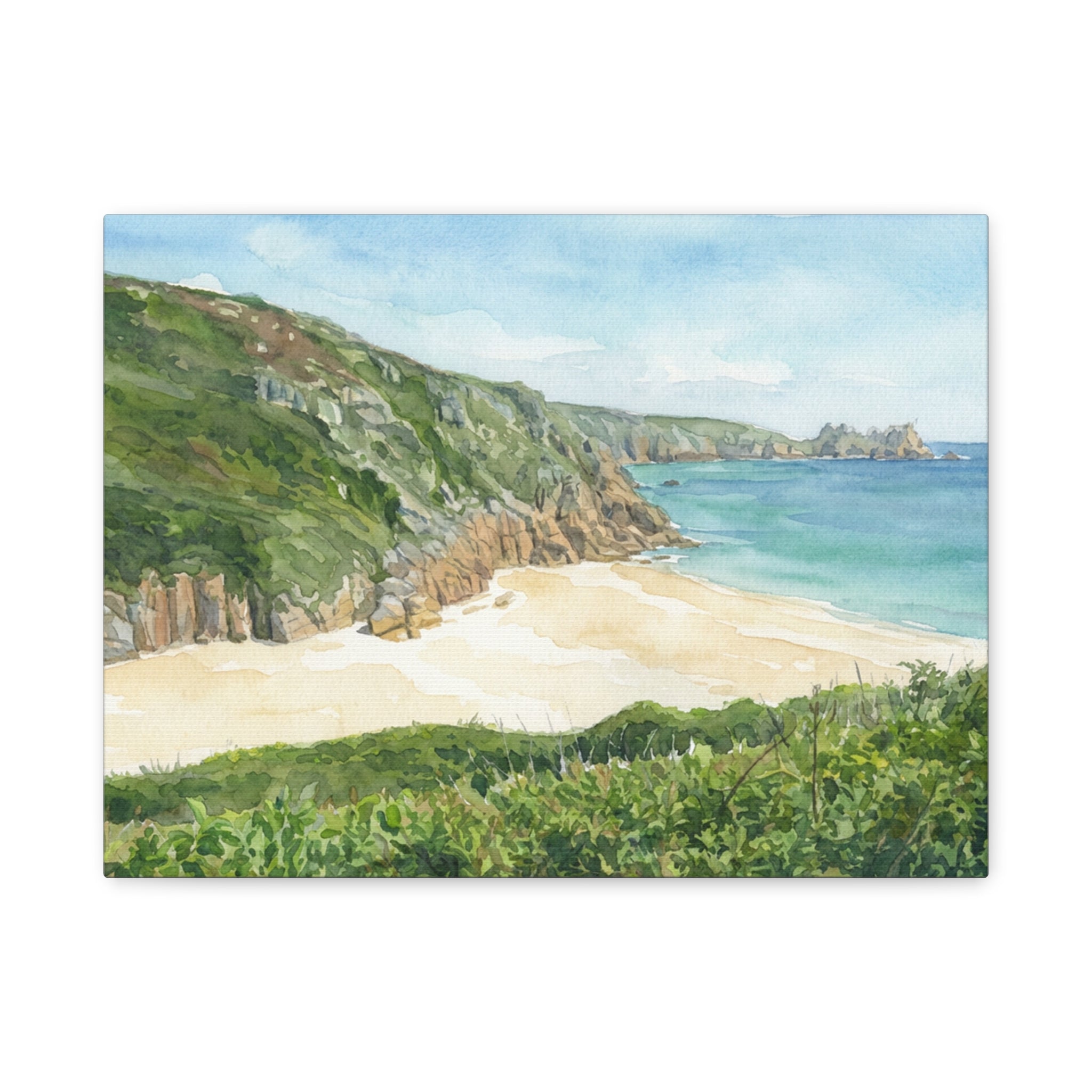 Cornwall Coastal Beach Watercolor Matte Canvas