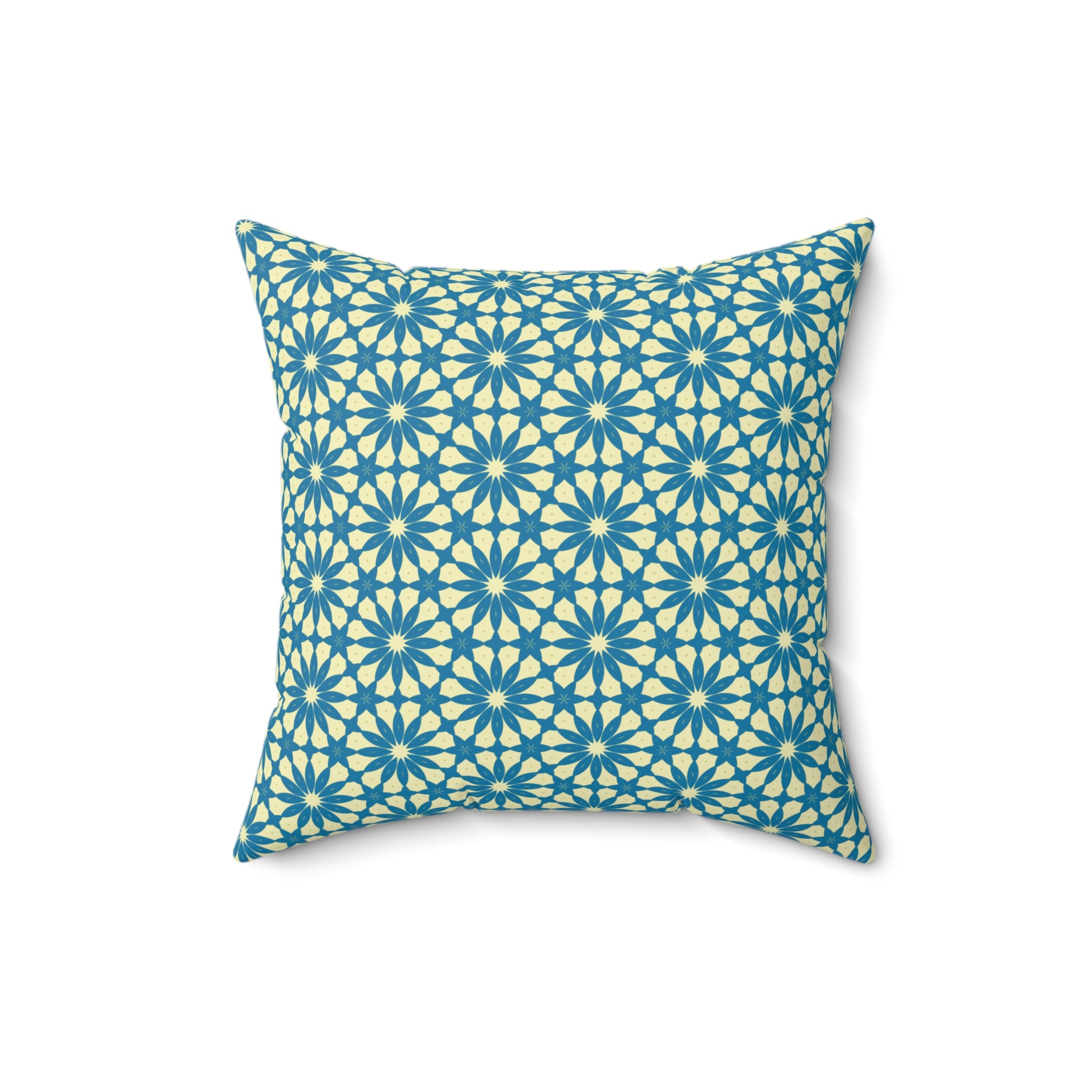 Geometric Teal Daisy Pattern Pillow