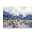 Sheep Flock Canvas Print — Pastoral Mountain Landscape Matte Stretched Wall Art