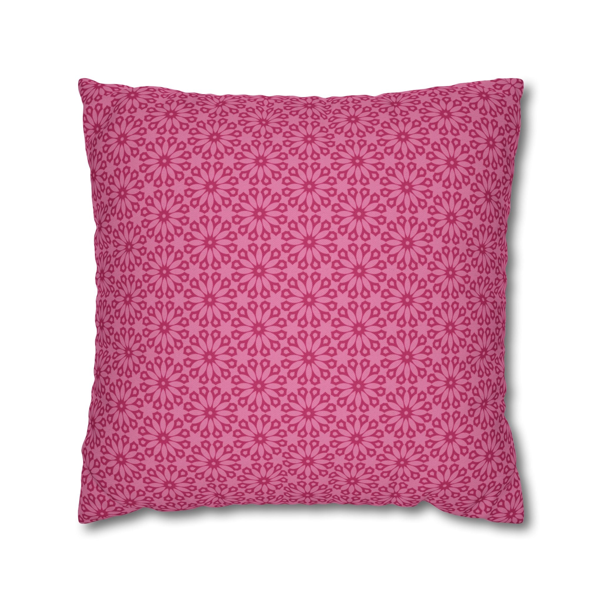 Daisy Bloom Pink Floral Pattern Decorative THROW PILLOW COVER — Spun Polyester Square Pillow Cover
