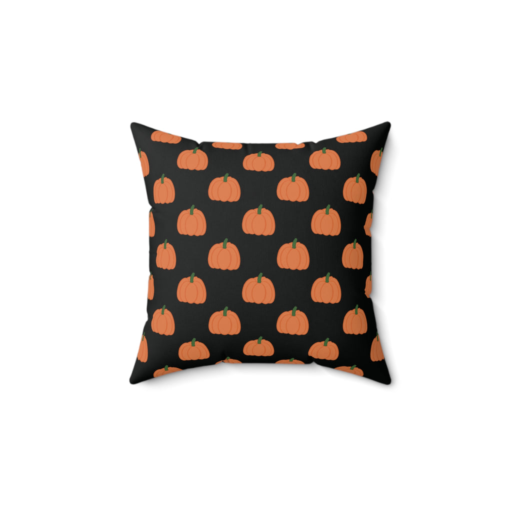 Black Halloween Pumpkin Pattern Pillow — Spun Polyester Decorative Throw Pillow
