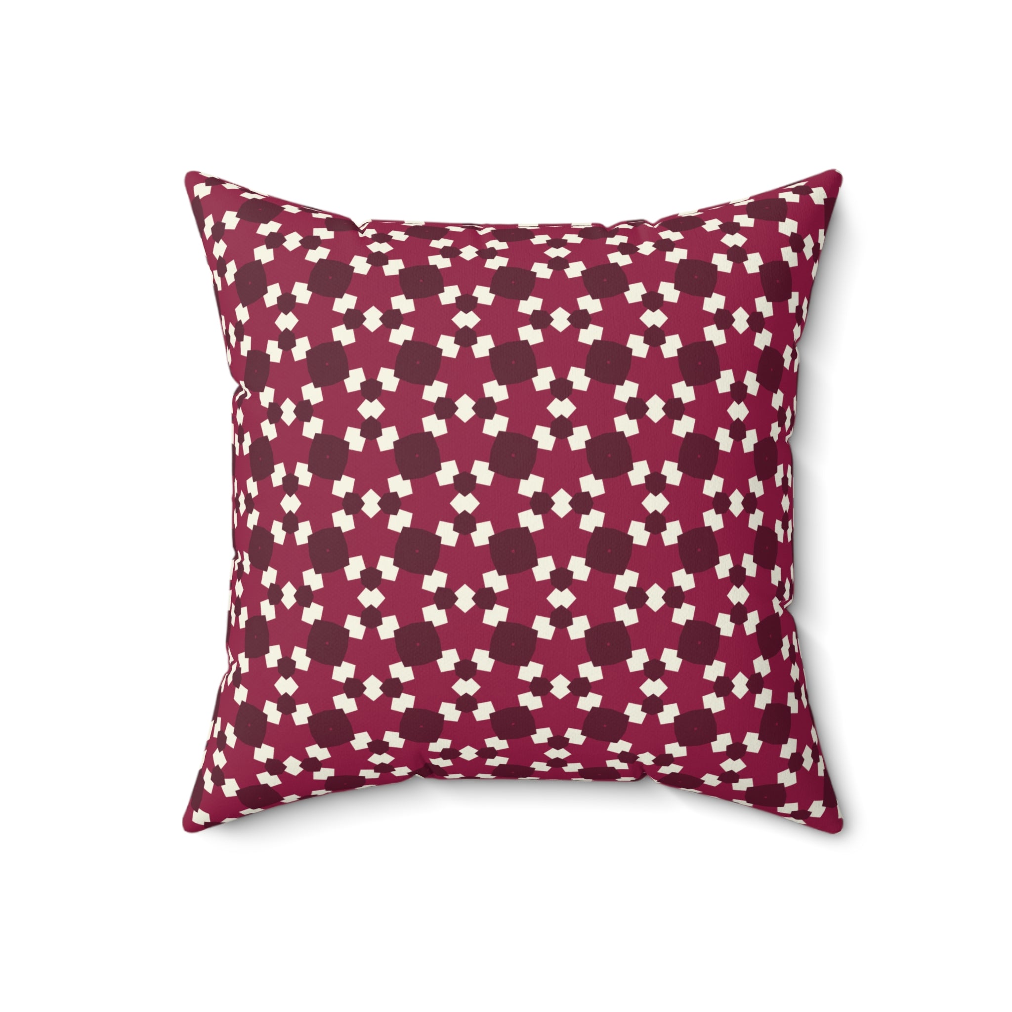 Burgundy Floral Geometric Pattern Pillow – Decorative Square Throw Pillow