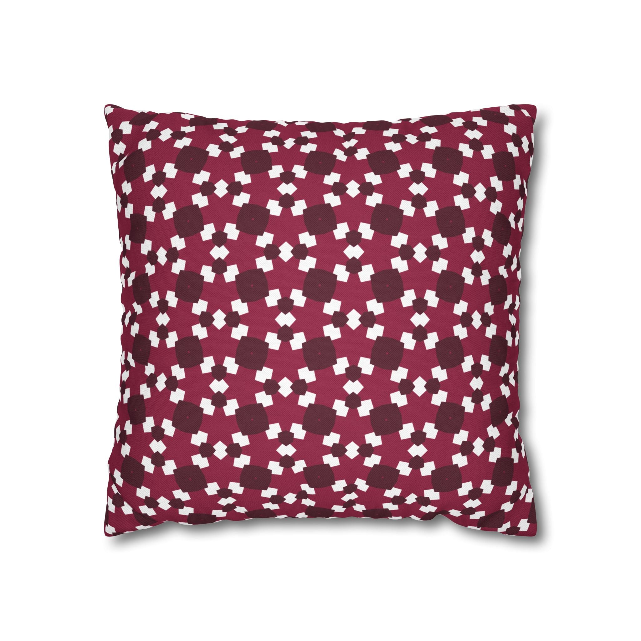 Burgundy Floral Geometric Throw THROW PILLOW COVER — Cozy Patterned Square Cushion Cover