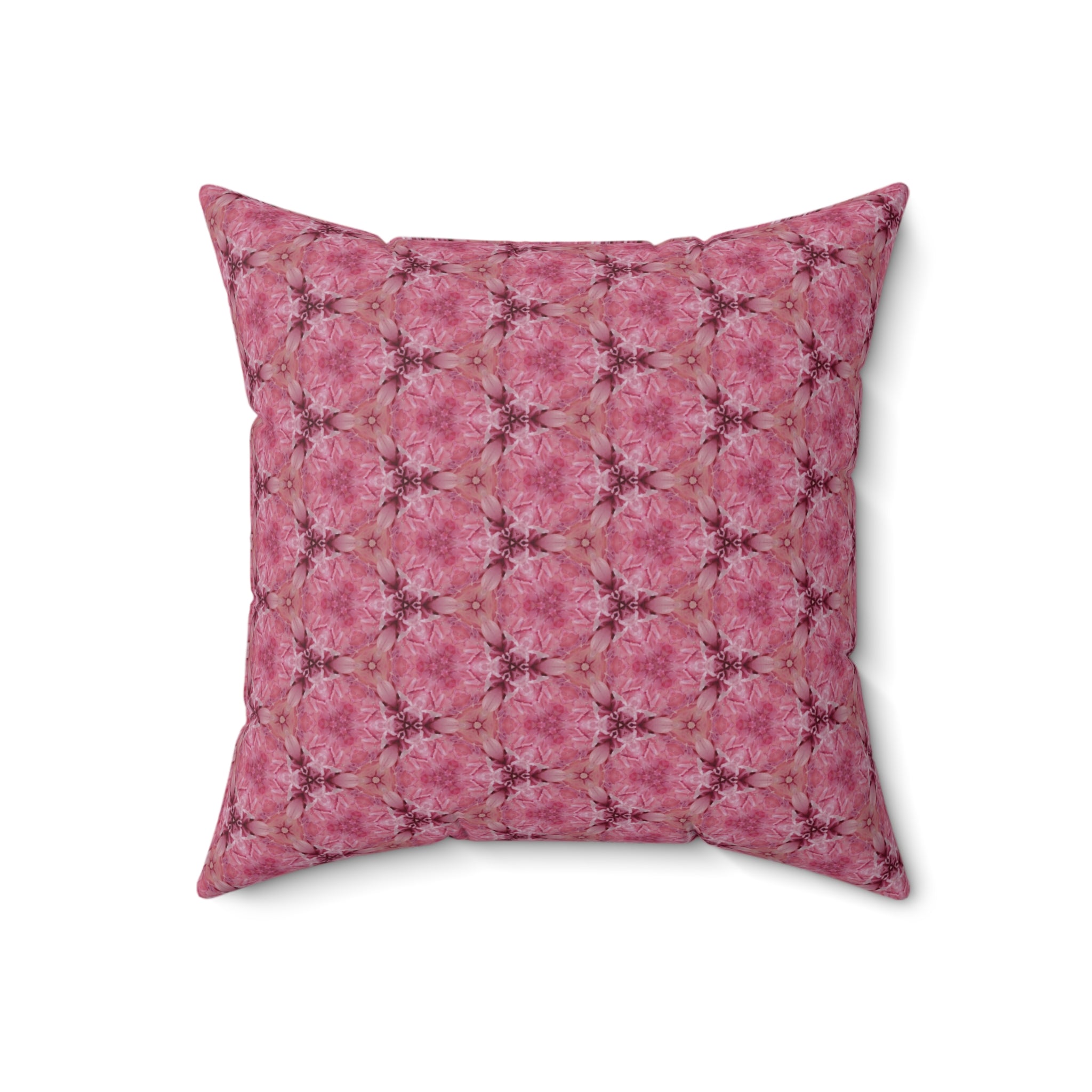 Pink Floral Kaleidoscope Square Pillow – Decorative Throw Cushion