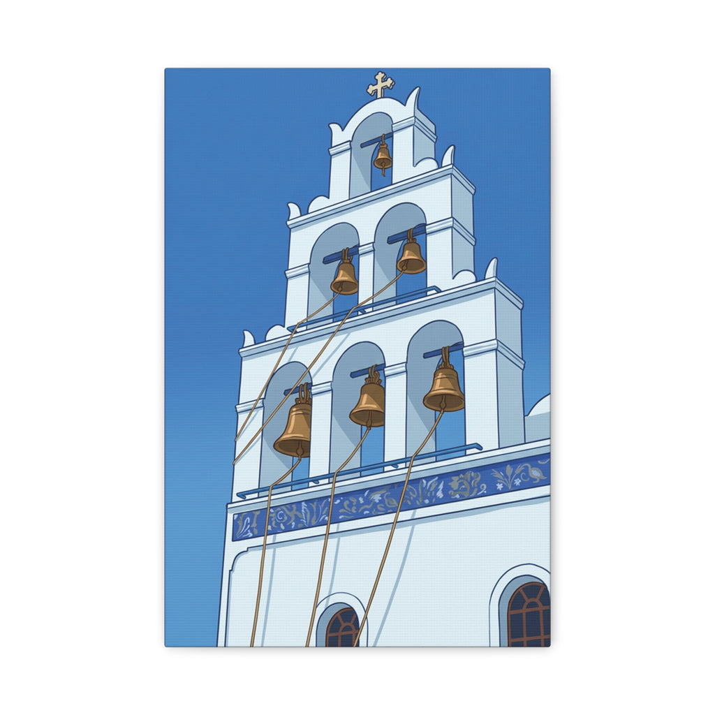 Santorini Bell Tower Canvas Wall Art — Greek Island Church Print