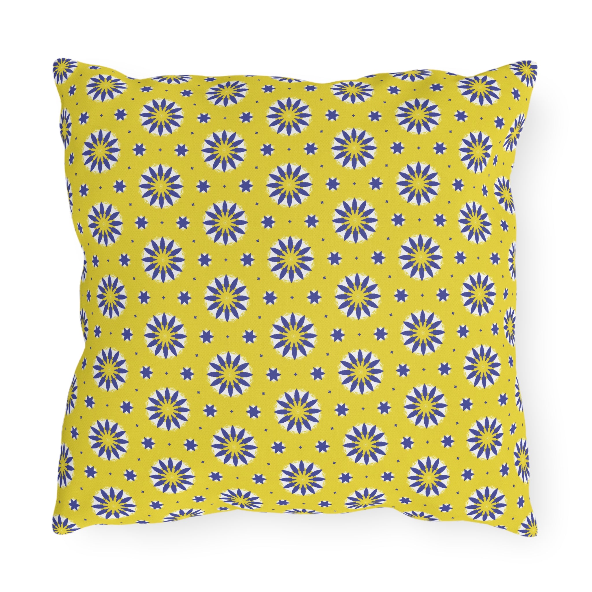 Outdoor Pillow — Yellow Blue Sunshine Floral Pattern Decorative Cushion for Patio & Porch