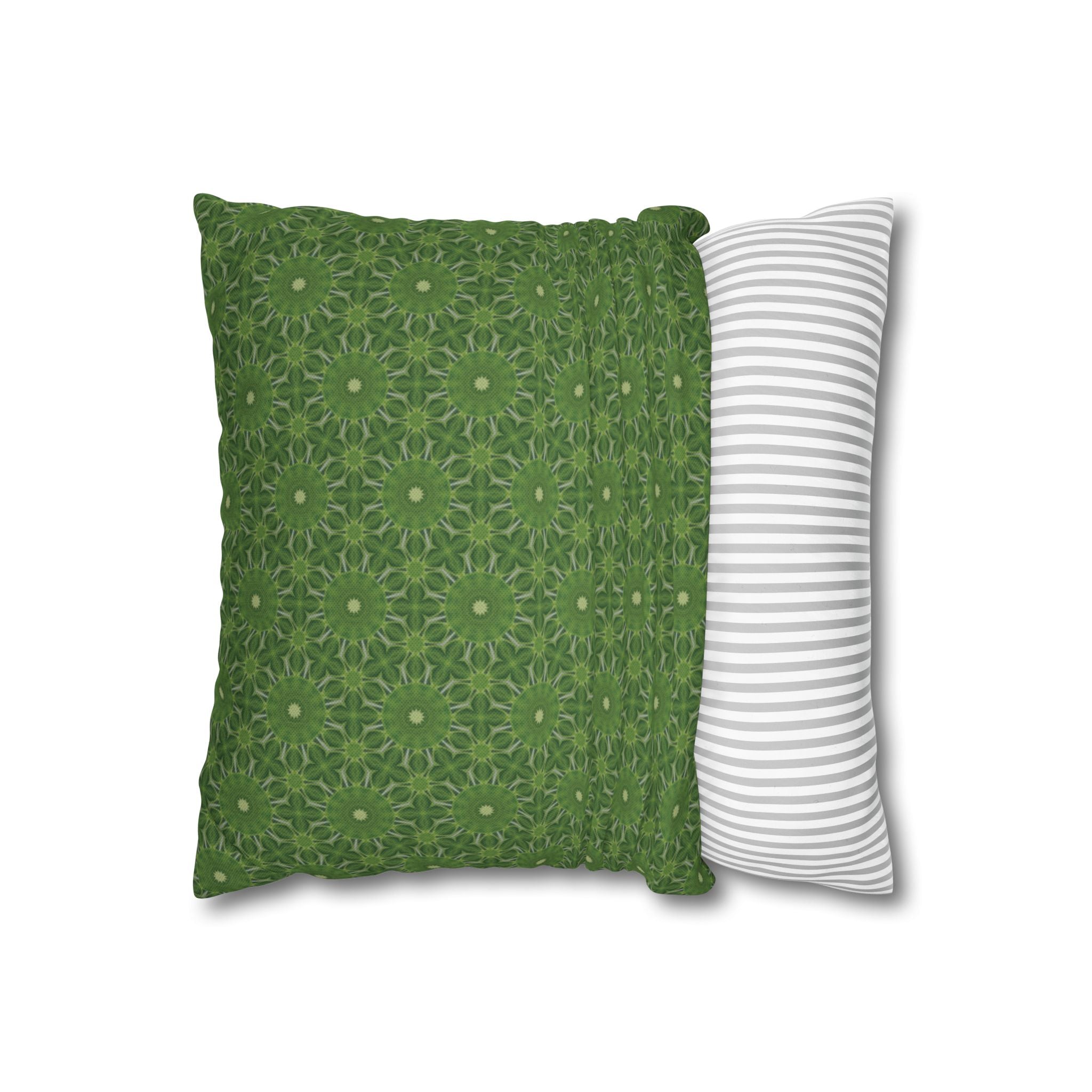 Green Floral Mandala Decorative THROW PILLOW COVER - Spun Polyester Square Pillow Cover