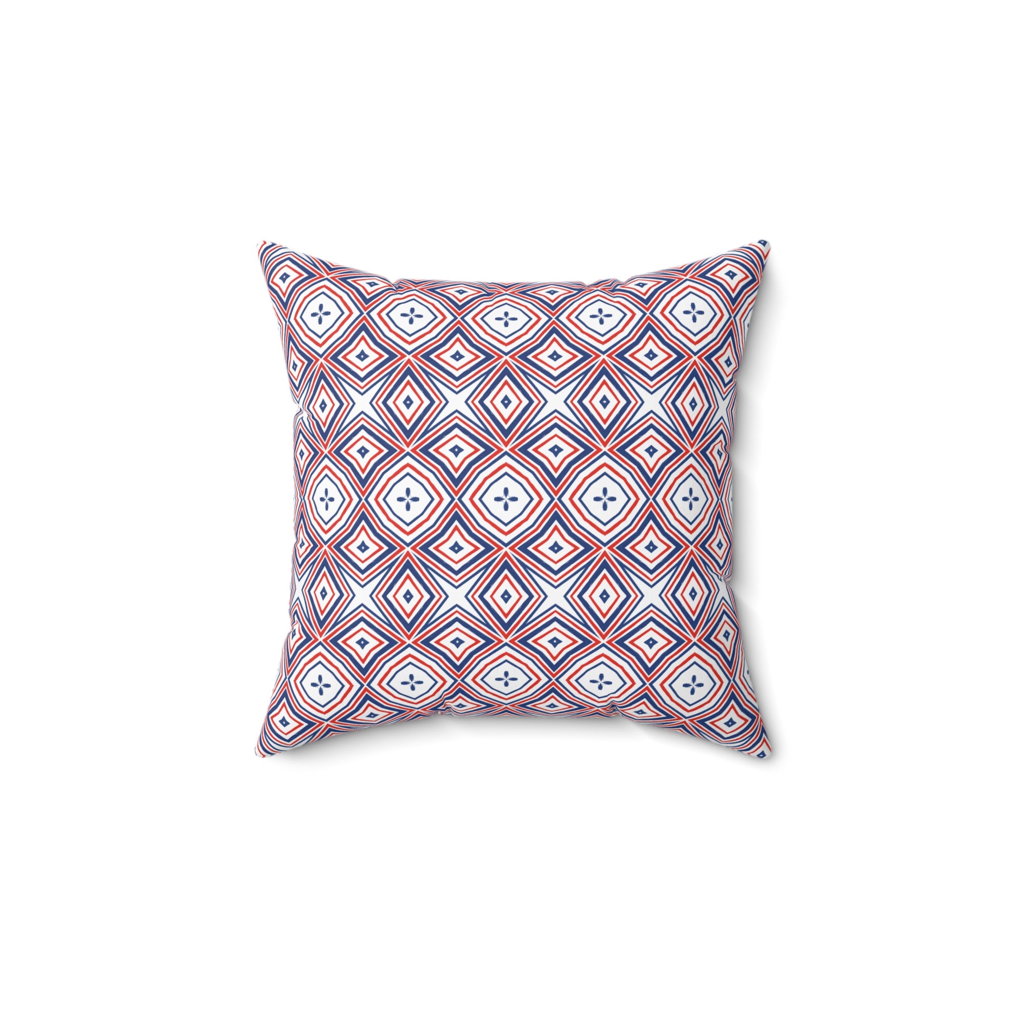 4th of July Red White & Blue Square Pillow — Patriotic Spun Polyester Cushion