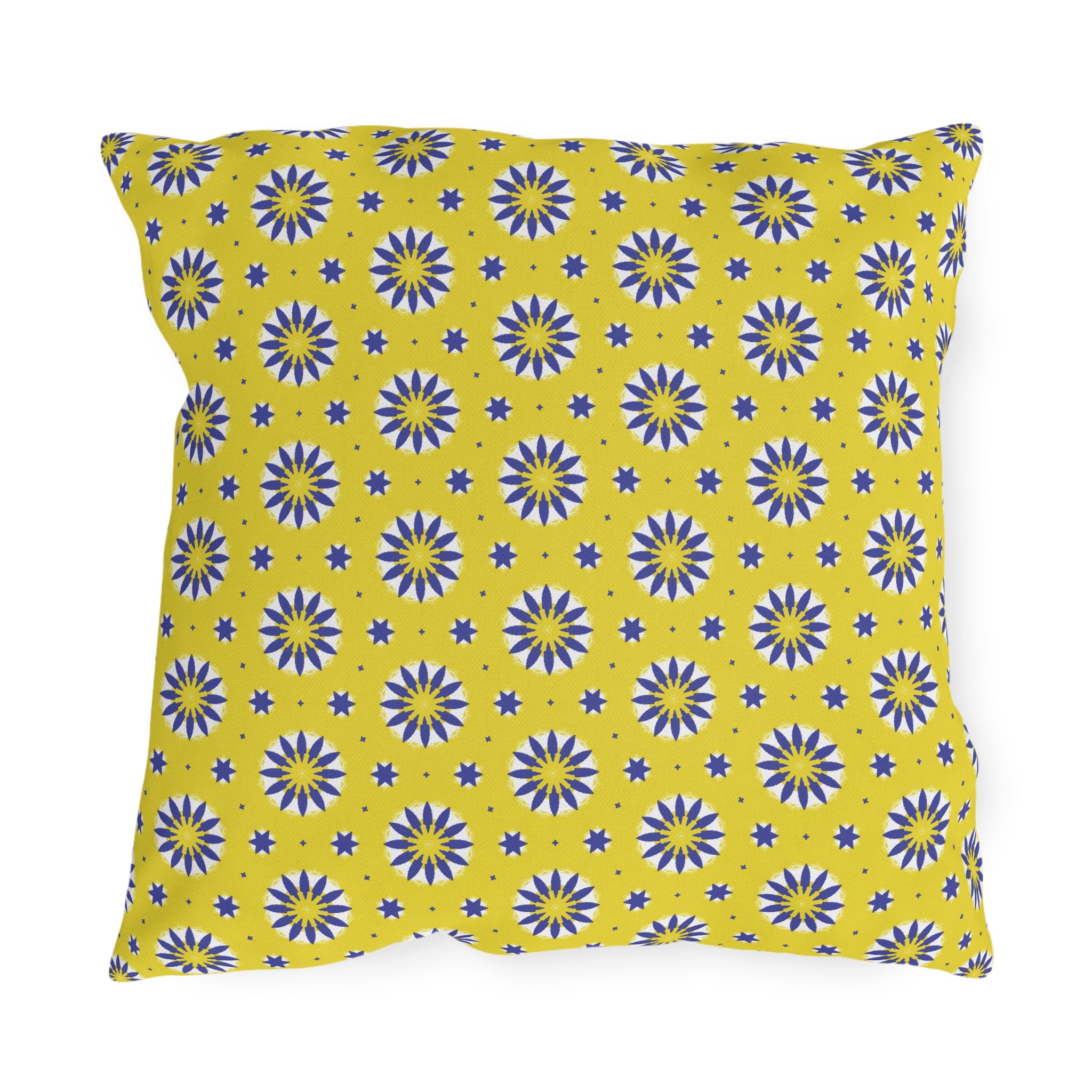 Outdoor Pillow — Yellow Blue Sunshine Floral Pattern Decorative Cushion for Patio & Porch