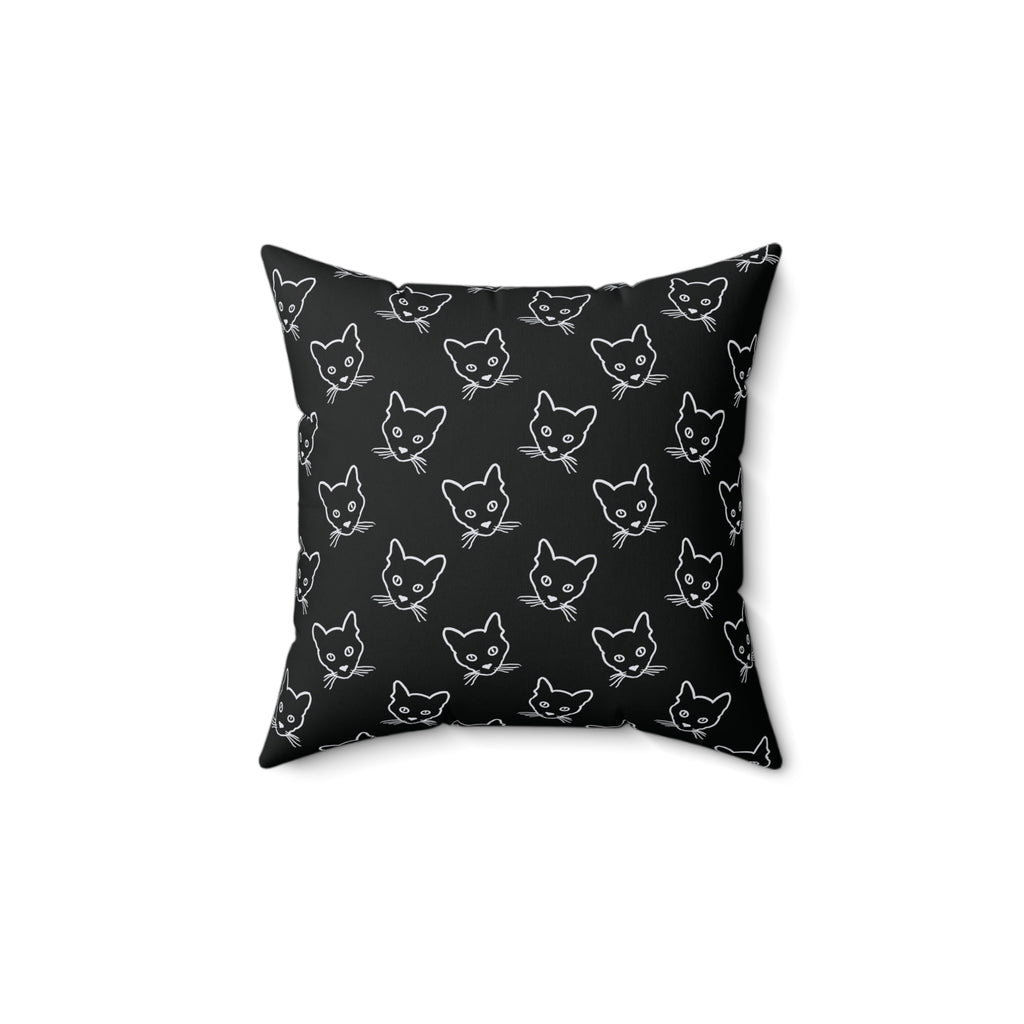 Black Cat Sketch Pattern Throw Pillow — Cute Minimal Kitty Faces Decorative Cushion