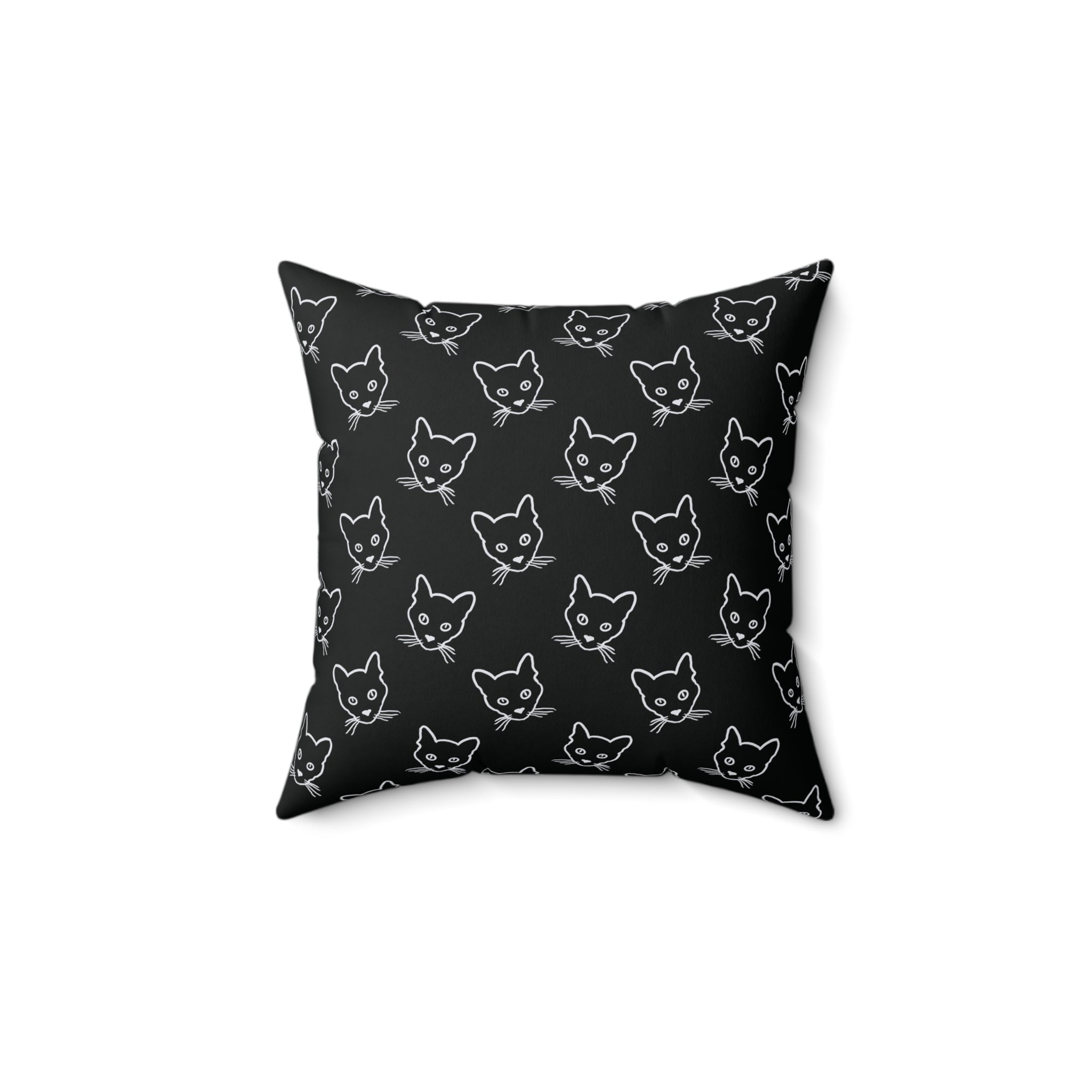 Black Cat Sketch Pattern Throw Pillow — Cute Minimal Kitty Faces Decorative Cushion