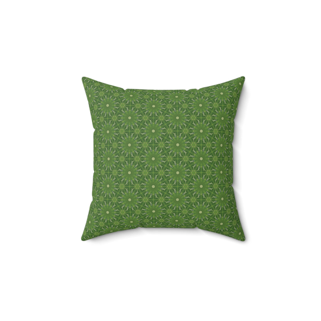 Green Floral Mandala Pillow — Decorative Square Throw Cushion