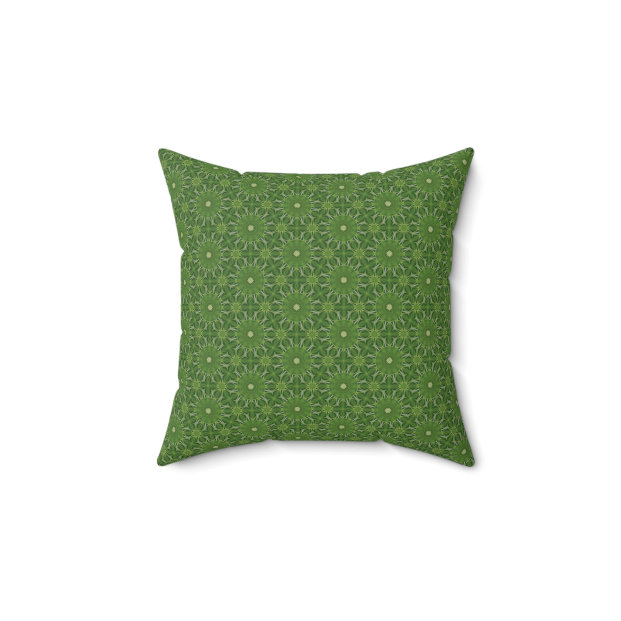 Green Floral Mandala Pillow — Decorative Square Throw Cushion