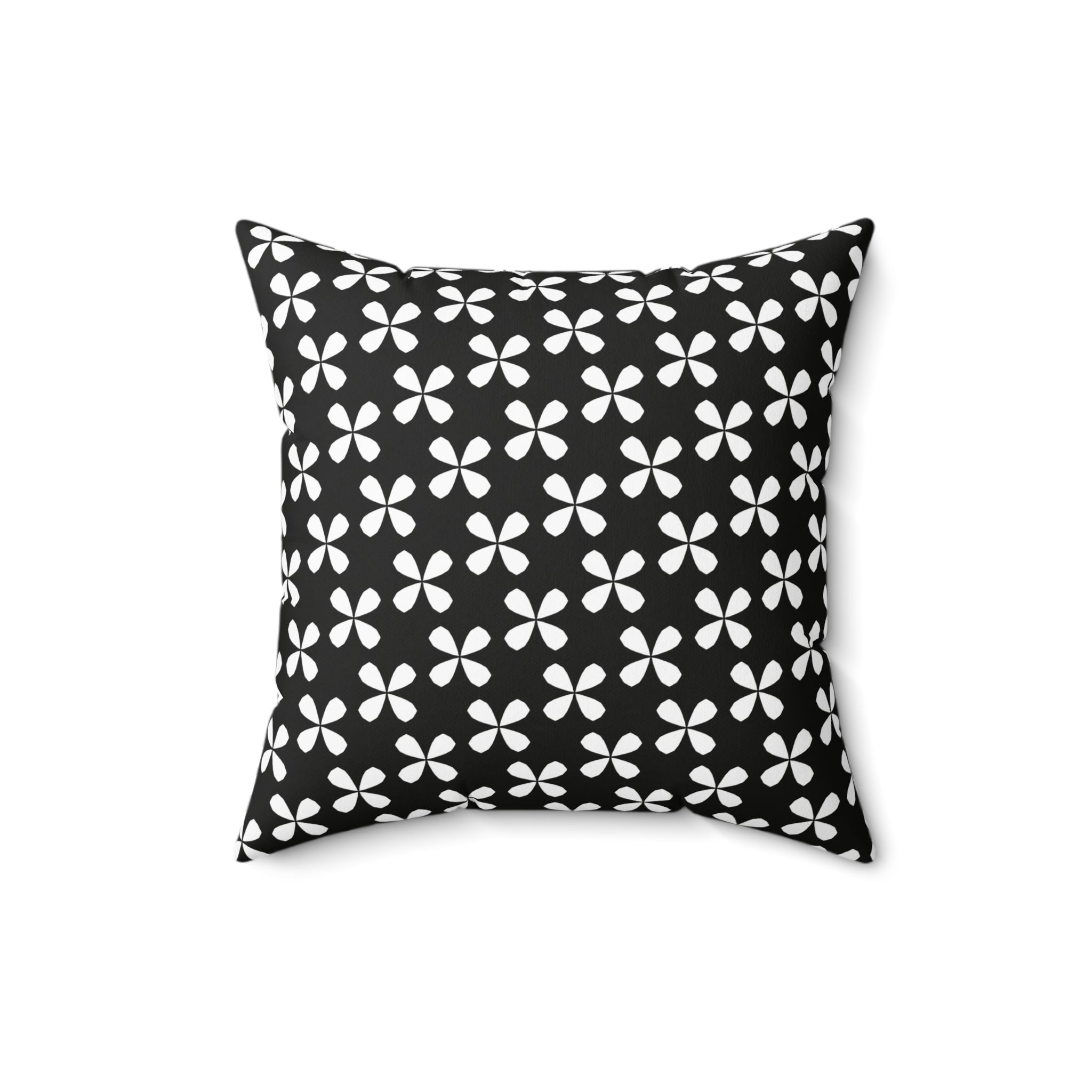 Black Floral Square Pillow — White Flowers on Black Background