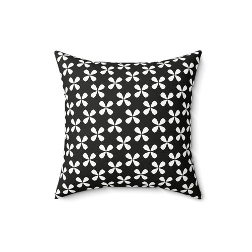 Black Floral Square Pillow — White Flowers on Black Background