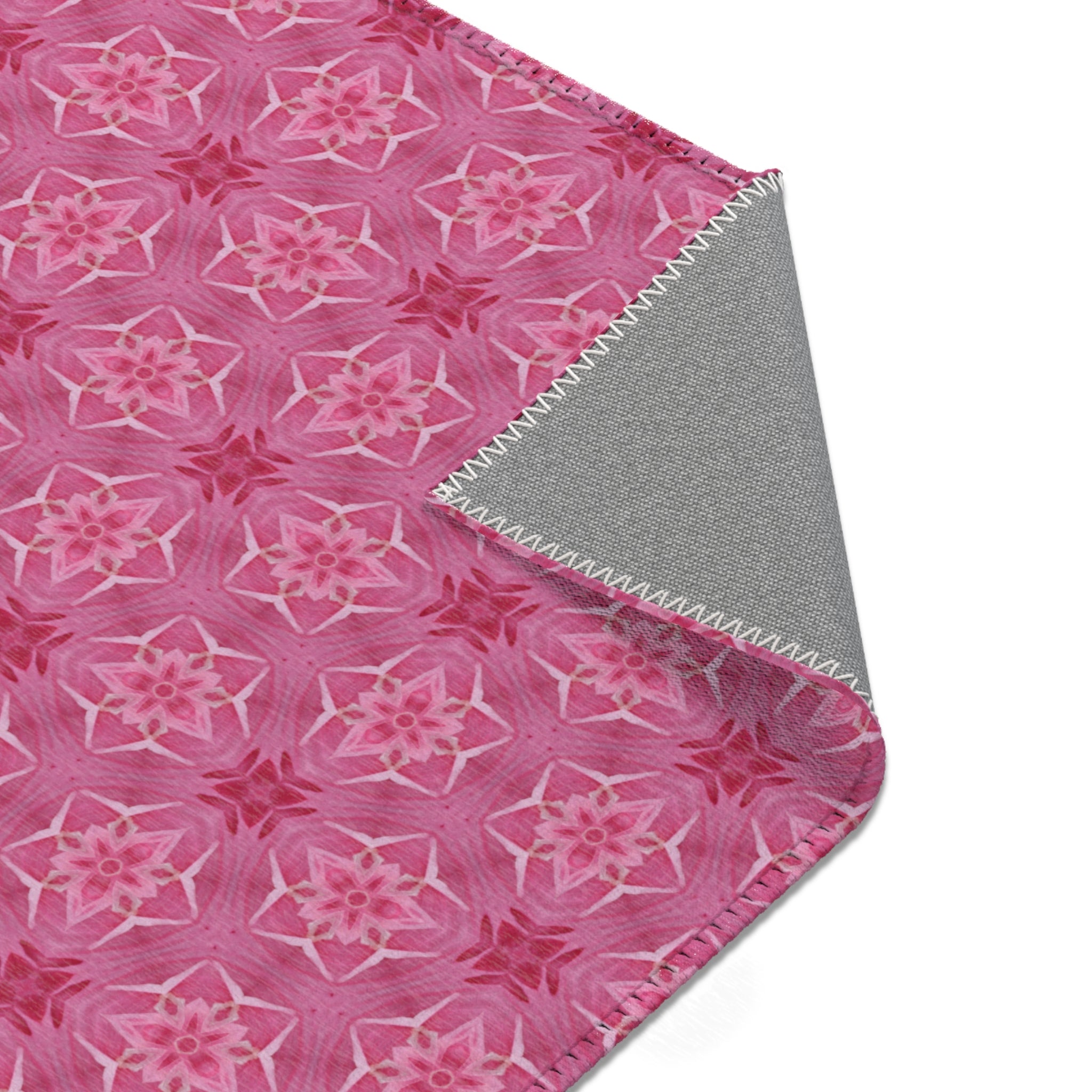 Pink Floral Kaleidoscope Area Rug — Boho Bedroom Accent Rug