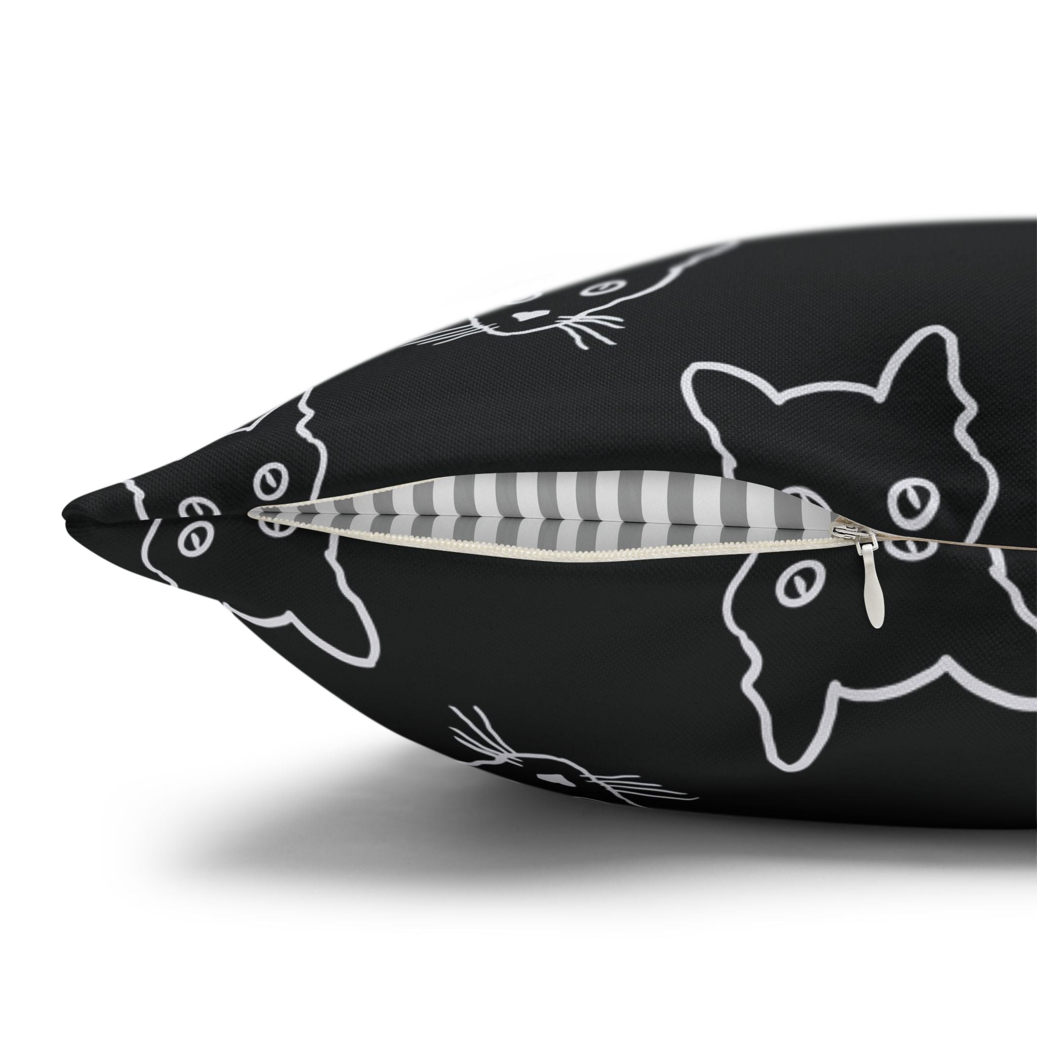 Black Cat Sketch Pattern THROW PILLOW COVER — Cute Kitty Face Throw Pillow Cover