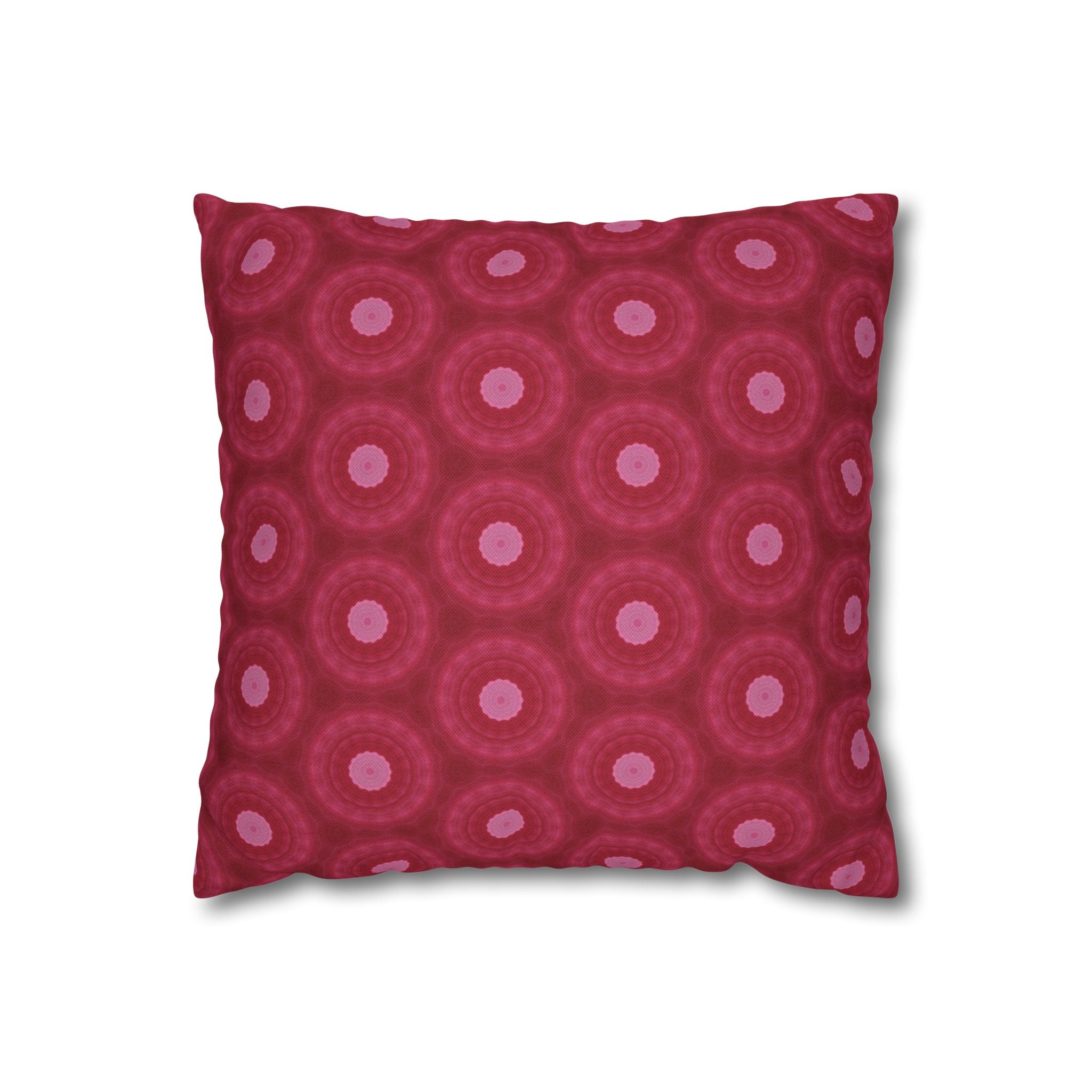Raspberry Red Circle Pattern Decorative THROW PILLOW COVER — Spun Polyester Square Throw Pillow Cover