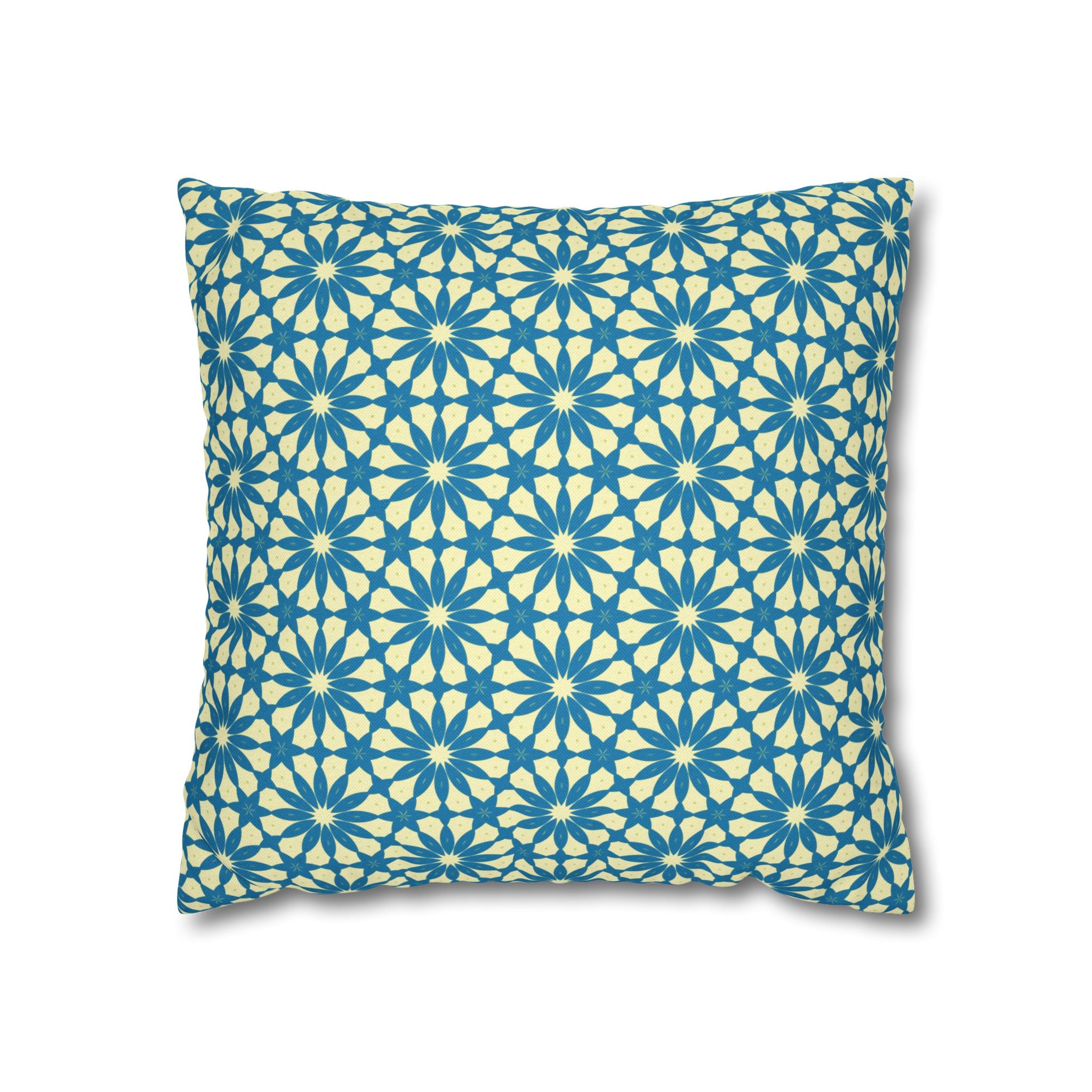 Geometric Teal Daisy THROW PILLOW COVER — Blue Daisy Pattern Square Throw Pillow Cover