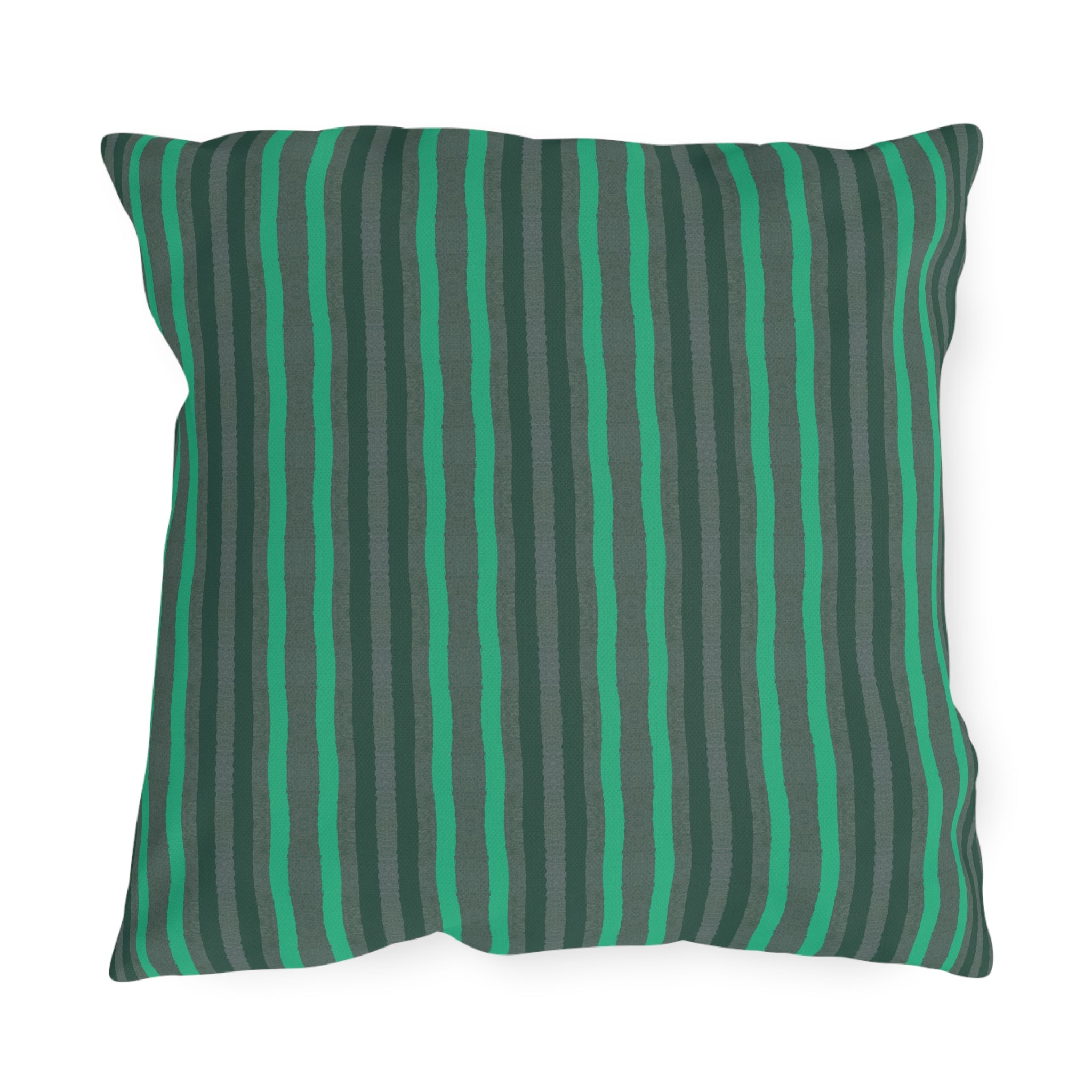 Outdoor Pillow Green and Gray Stripes - Patio Cushion