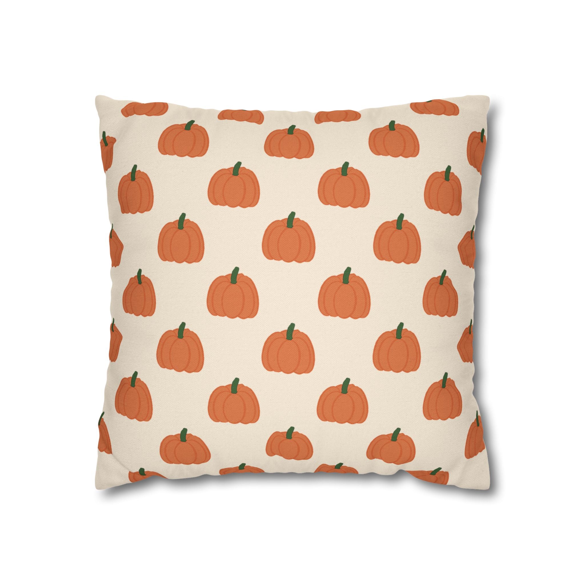 Cream Halloween Pumpkin Pattern THROW PILLOW COVER — Fall Decorative Square Pillow Cover