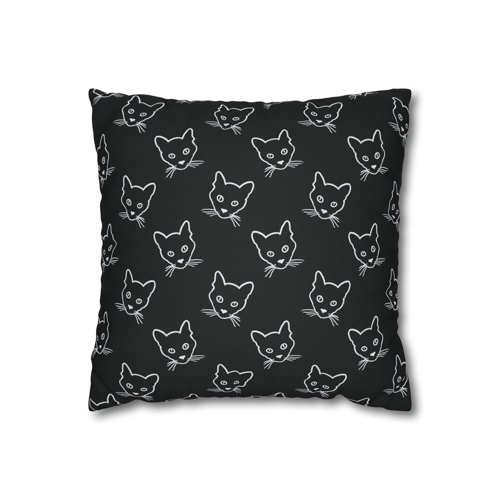 Black Cat Sketch Pattern THROW PILLOW COVER — Cute Kitty Face Throw Pillow Cover