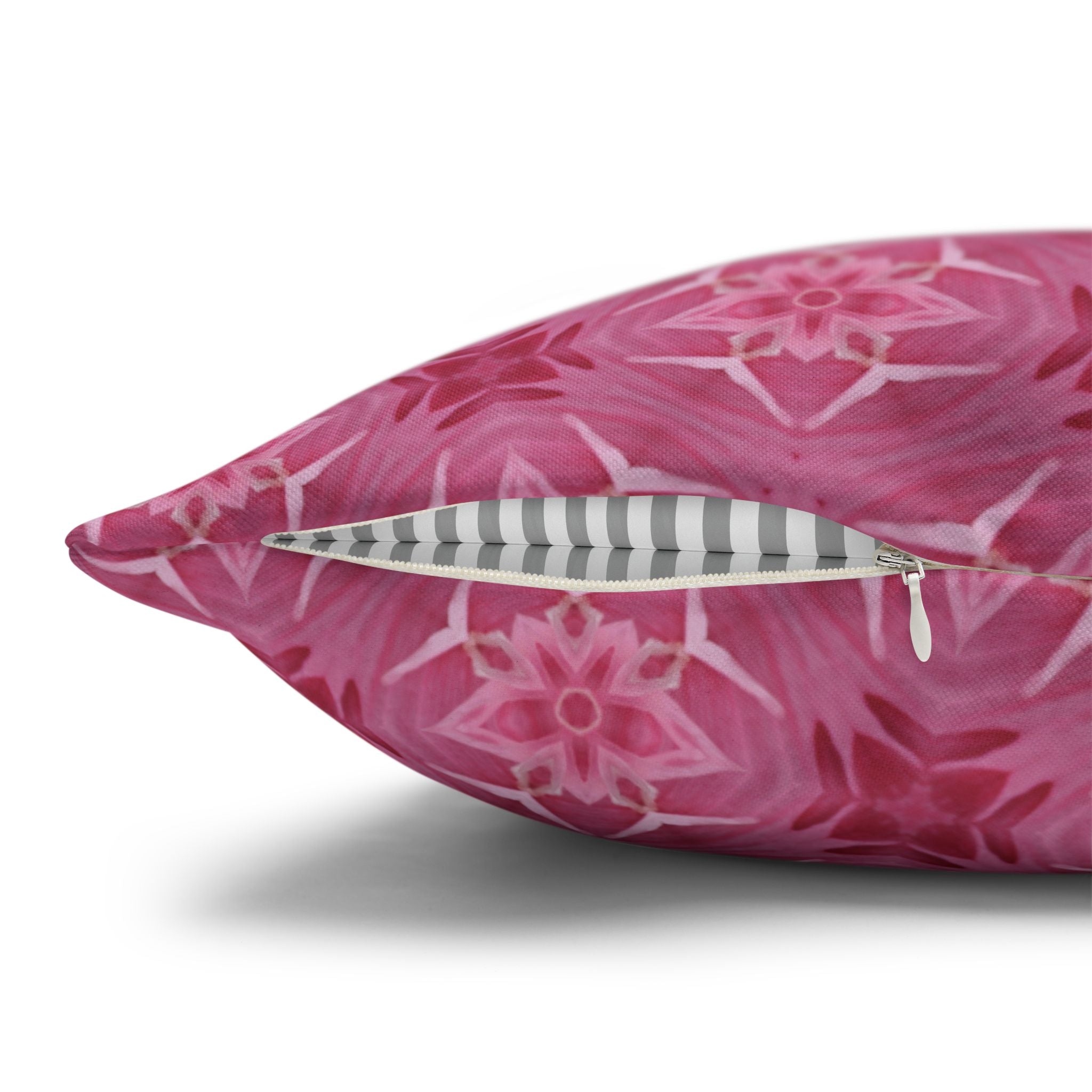 Pink Floral Fleur Kaleidoscope Decorative THROW PILLOW COVER— Floral Pattern Square Throw Pillow Cover