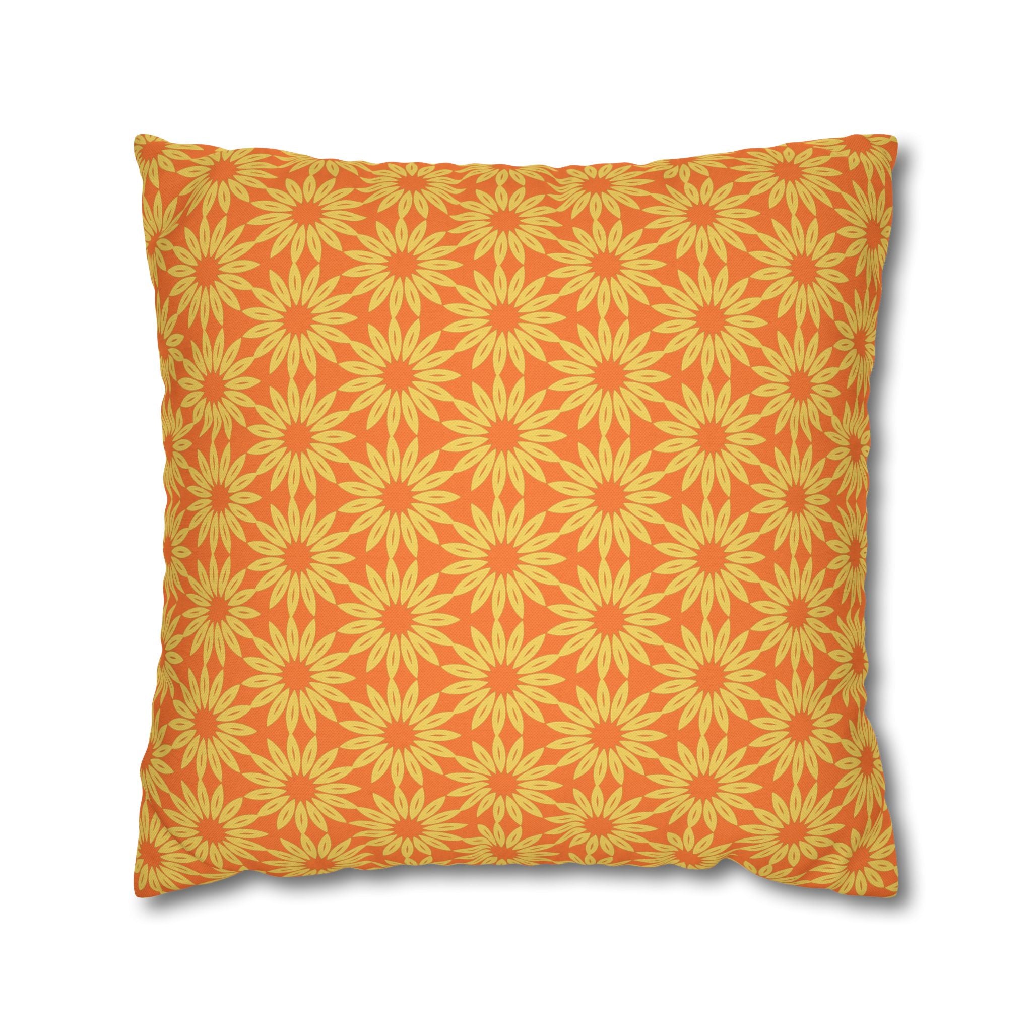 Sunburst Daisy Pattern THROW PILLOW COVER — Orange Floral Decorative Throw Pillow Cover