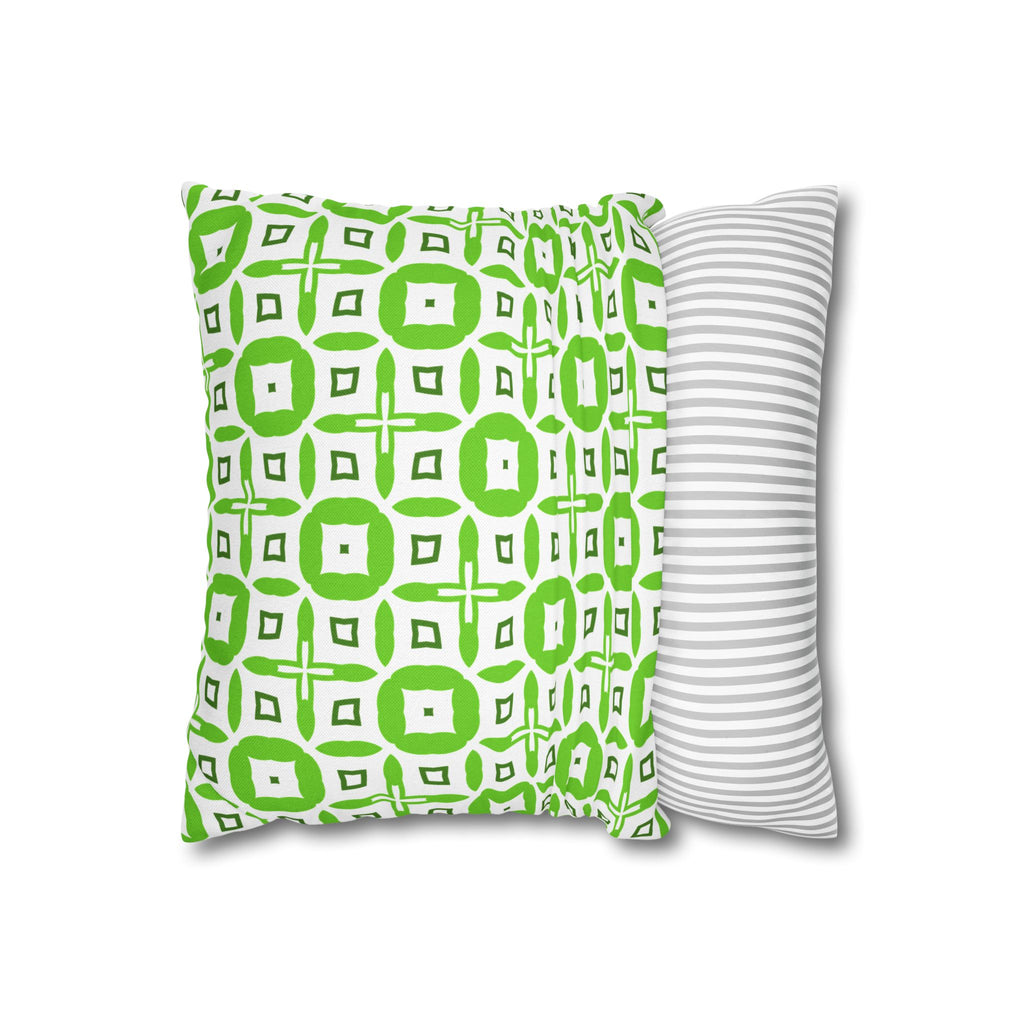 Green Geometric Square THROW PILLOW COVER — Modern Tossed Tile Pattern Decorative Throw Pillow Cover