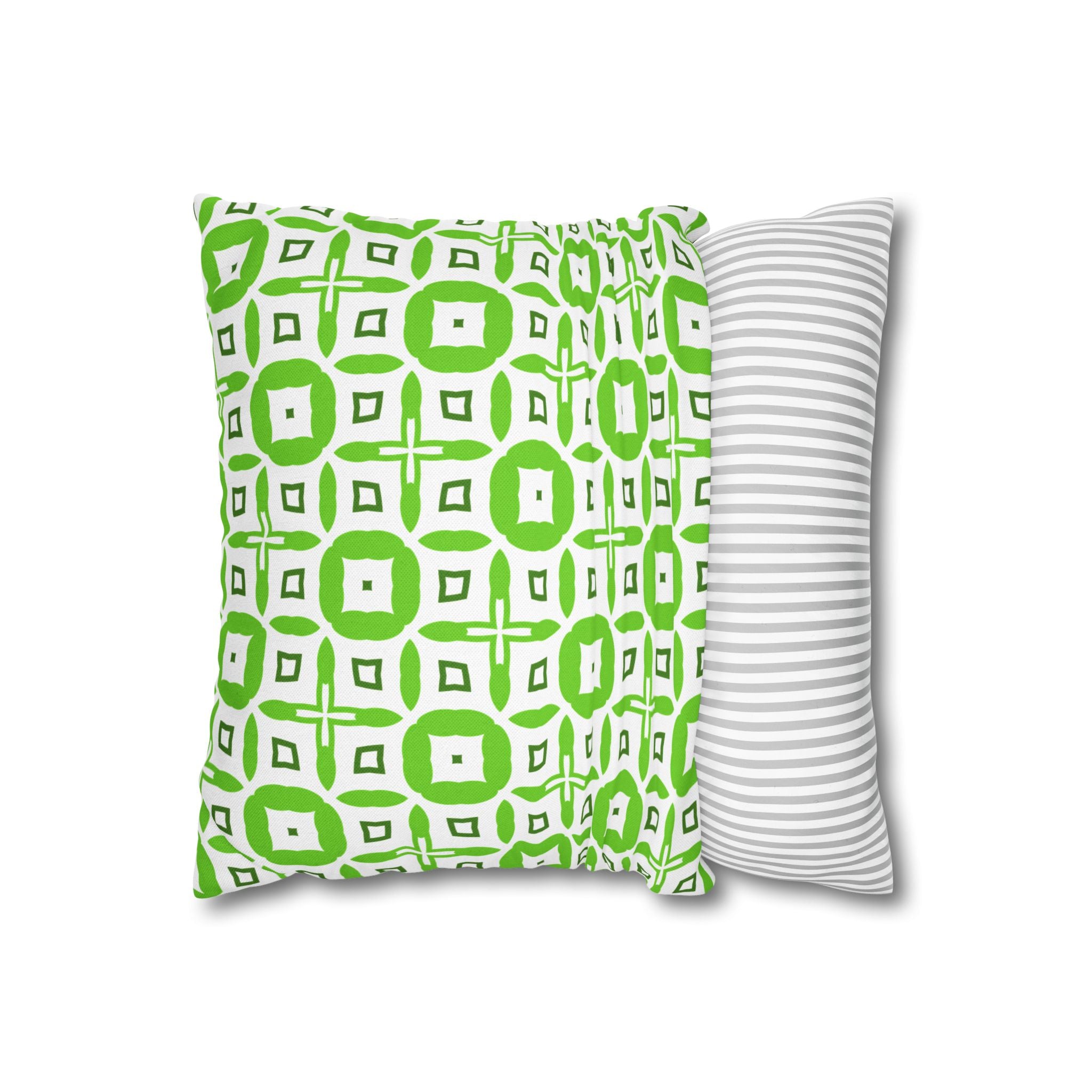 Green Geometric Square THROW PILLOW COVER — Modern Tossed Tile Pattern Decorative Throw Pillow Cover