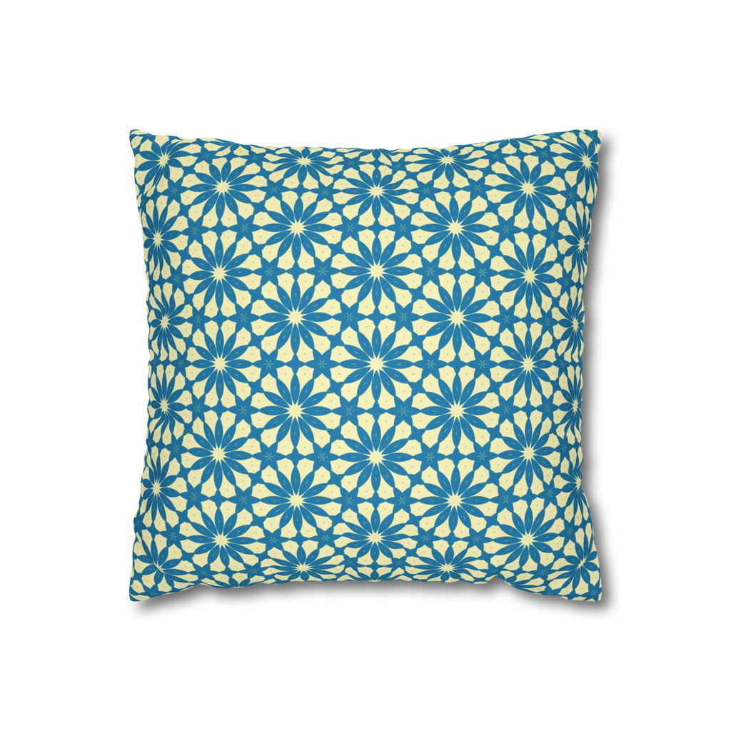 Geometric Teal Daisy THROW PILLOW COVER — Blue Daisy Pattern Square Throw Pillow Cover