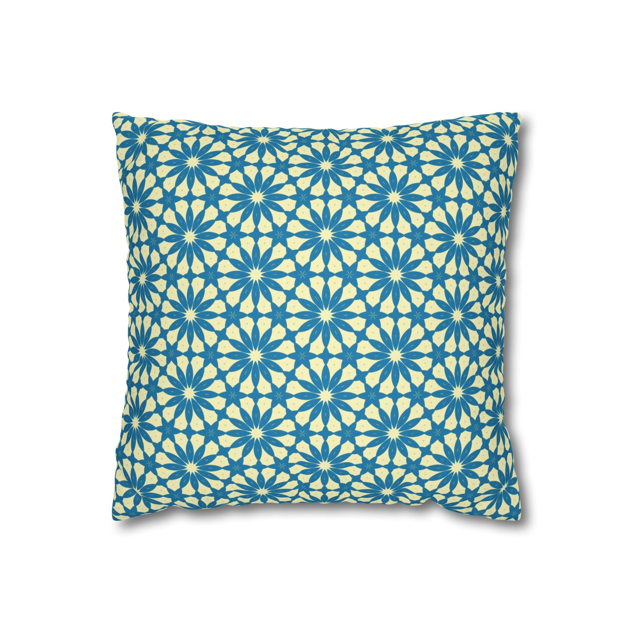 Geometric Teal Daisy THROW PILLOW COVER — Blue Daisy Pattern Square Throw Pillow Cover