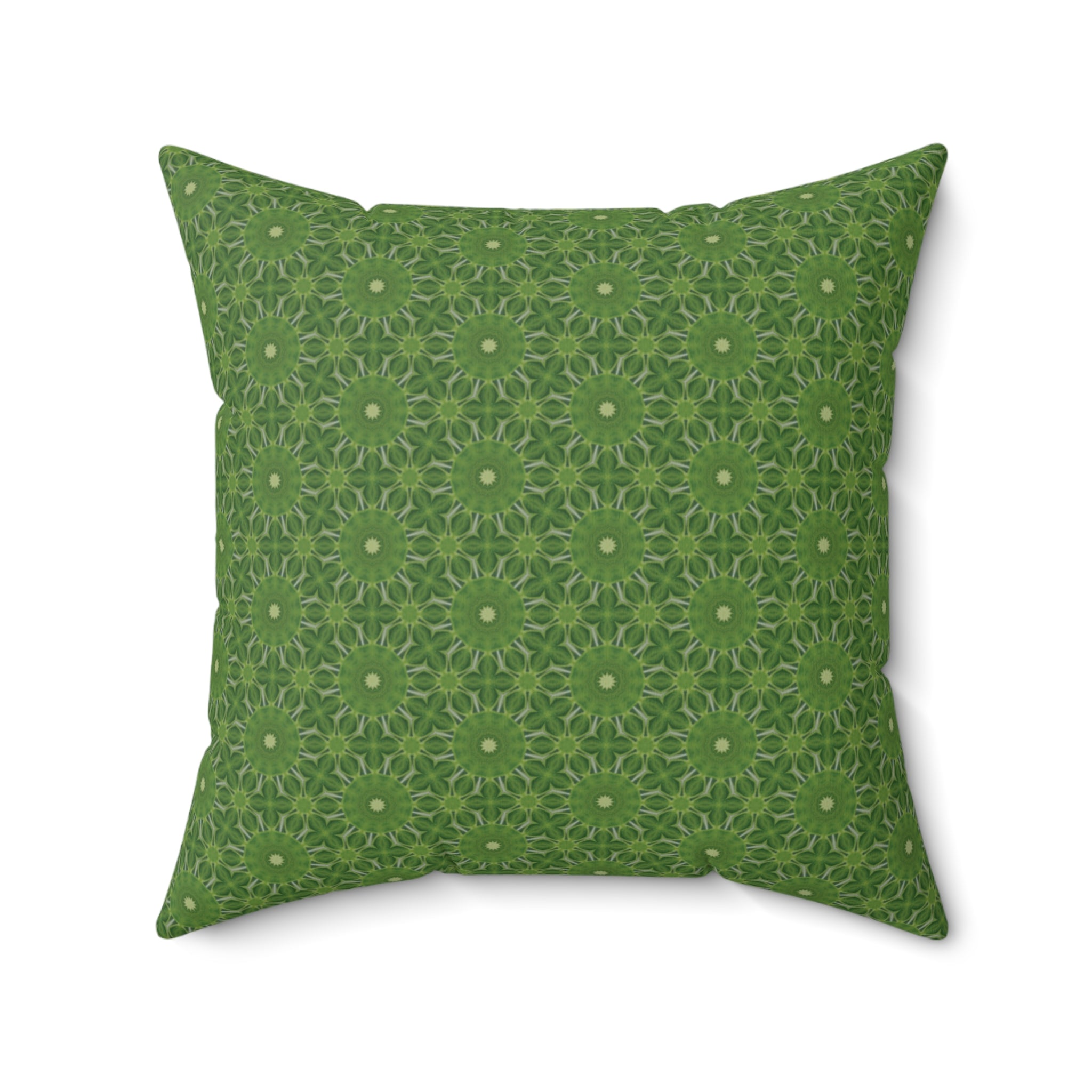 Green Floral Mandala Pillow — Decorative Square Throw Cushion
