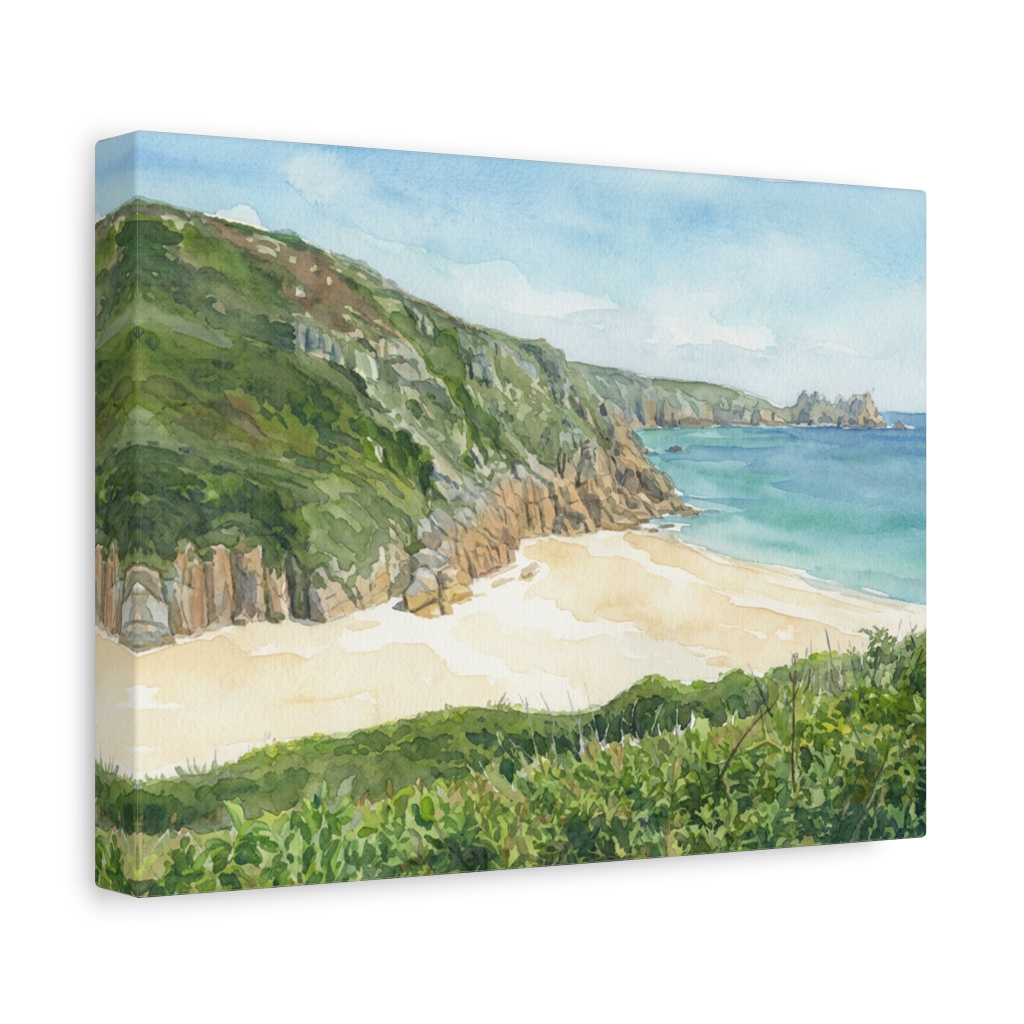 Cornwall Coastal Beach Watercolor Matte Canvas