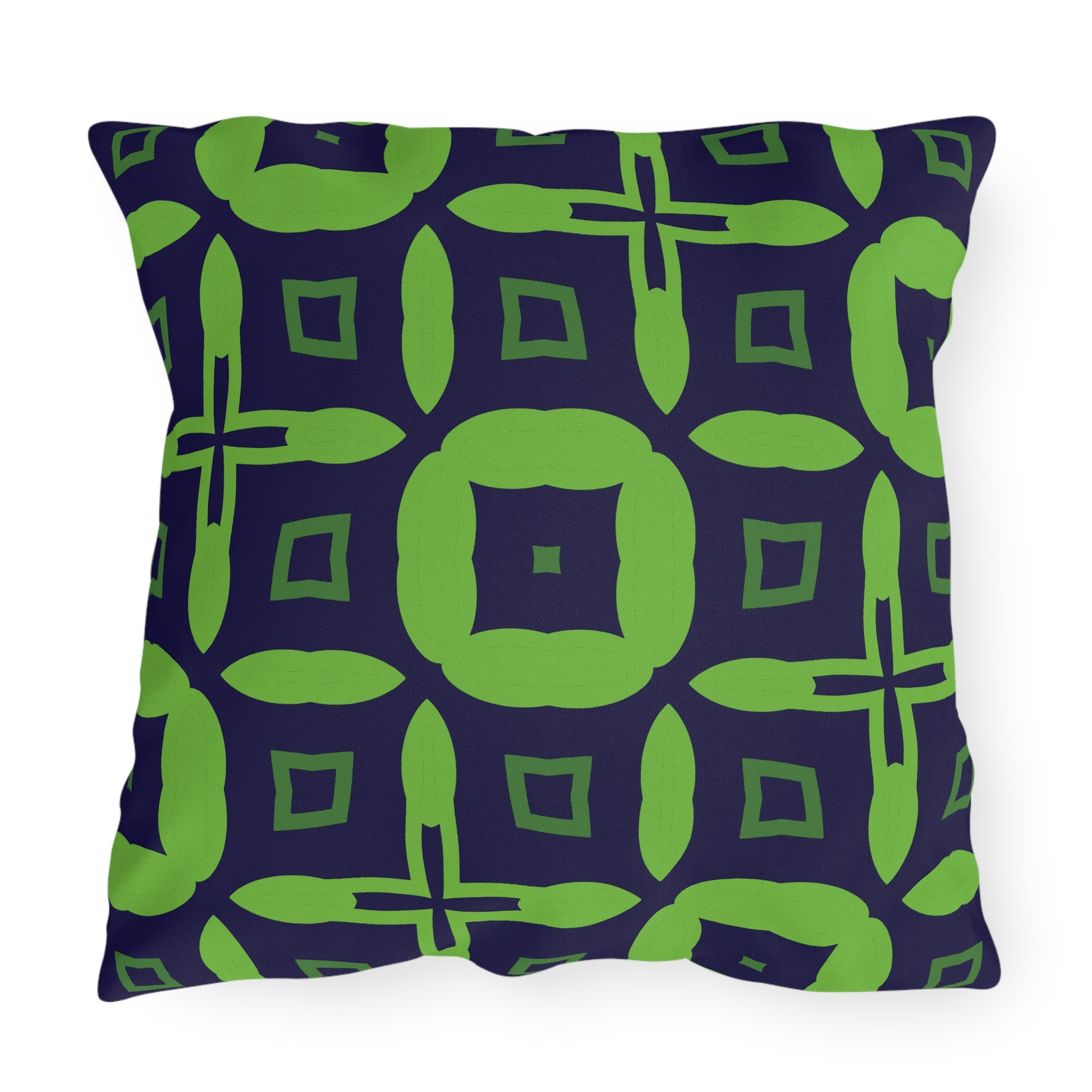 Outdoor Pillow — Navy & Lime Geometric Patio Cushion