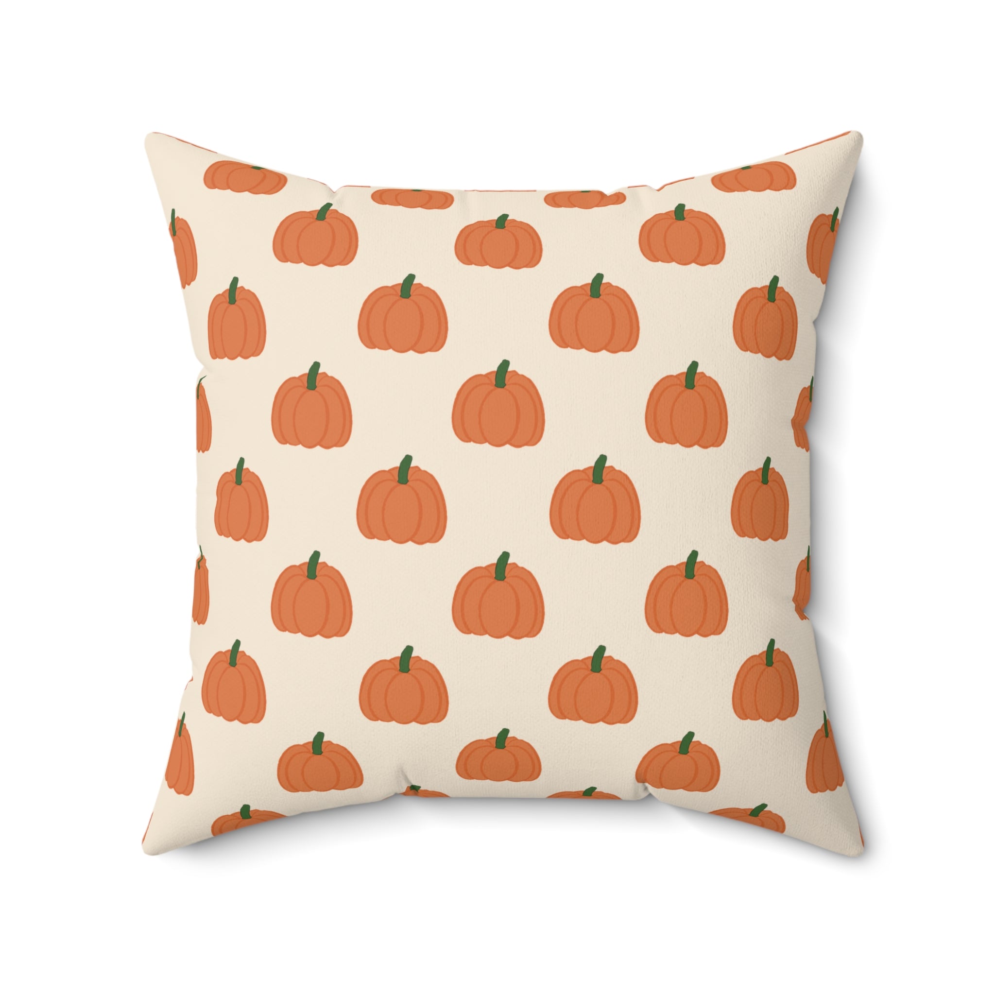 Cream Halloween Pumpkin Pattern Square Pillow — Halloween Fall Decorative Throw Pillow