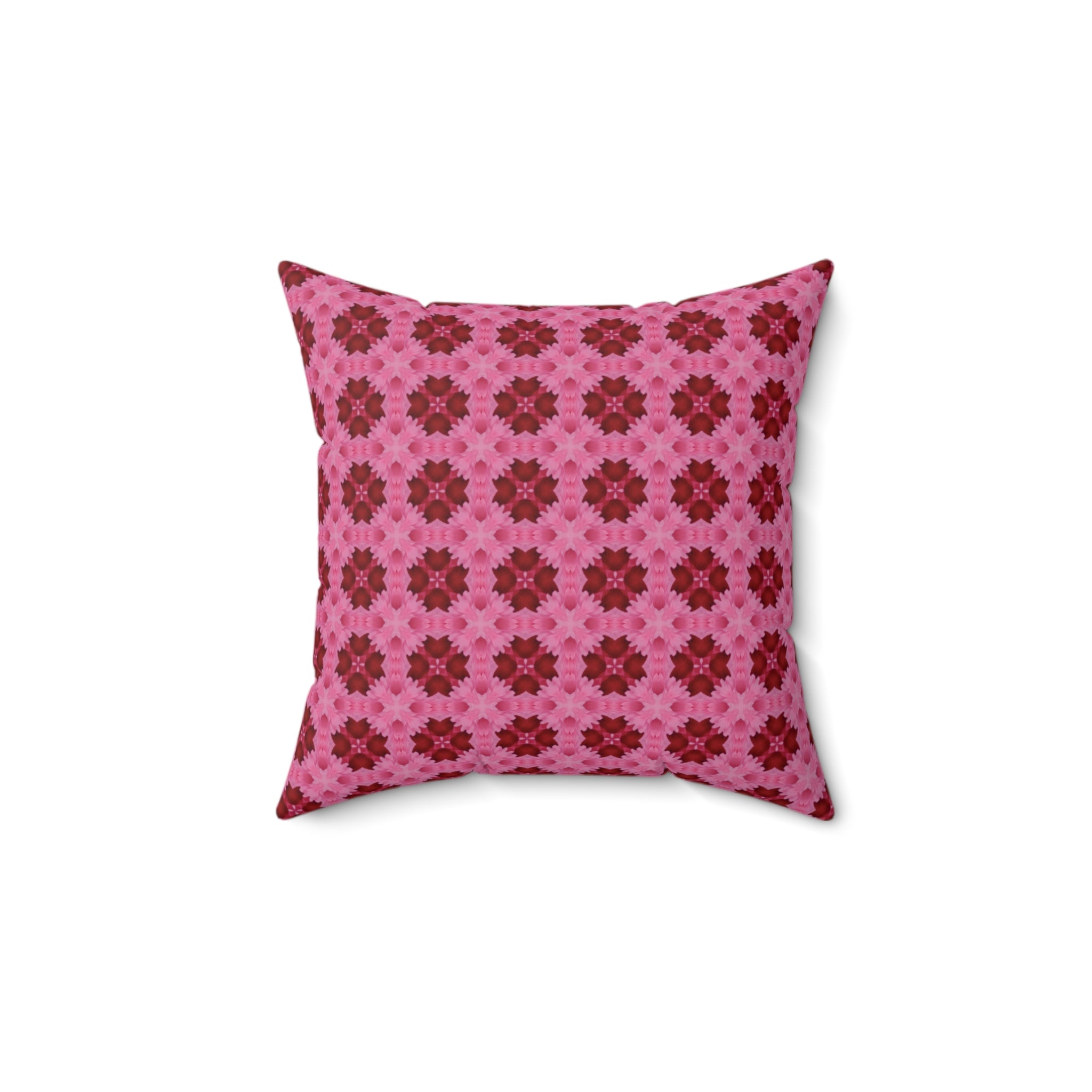 Pink Floral Geometric Throw Pillow — Decorative Square Accent Cushion