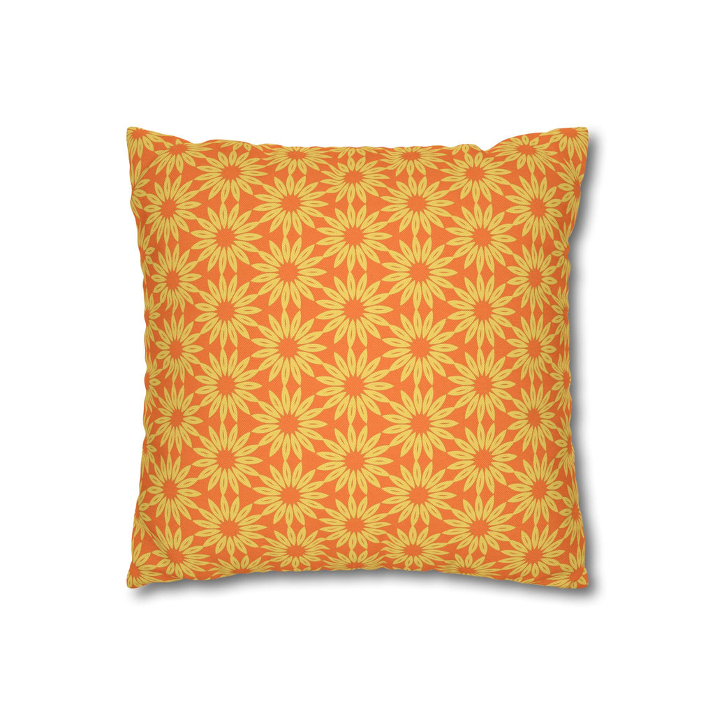 Sunburst Daisy Pattern THROW PILLOW COVER — Orange Floral Decorative Throw Pillow Cover
