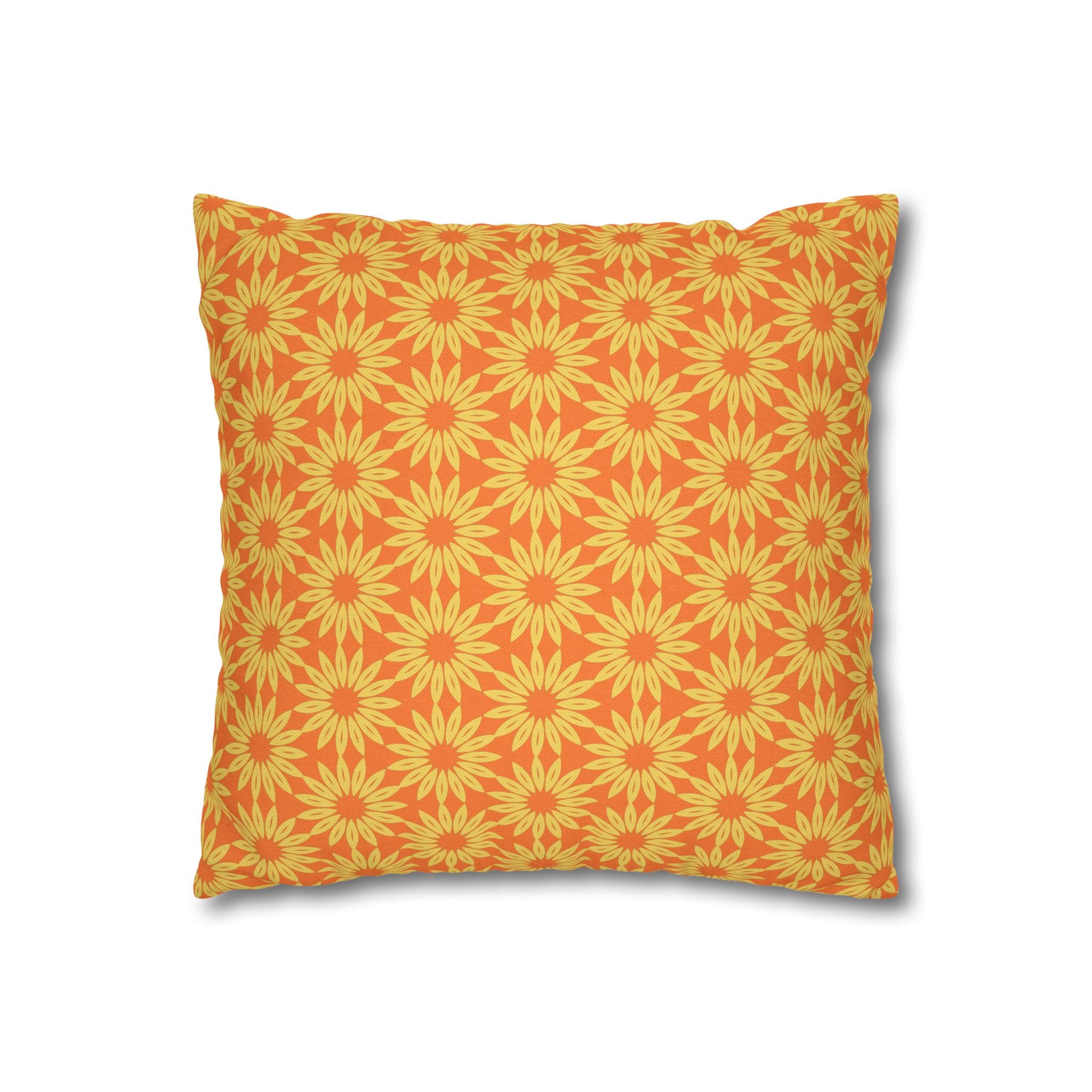 Sunburst Daisy Pattern THROW PILLOW COVER — Orange Floral Decorative Throw Pillow Cover