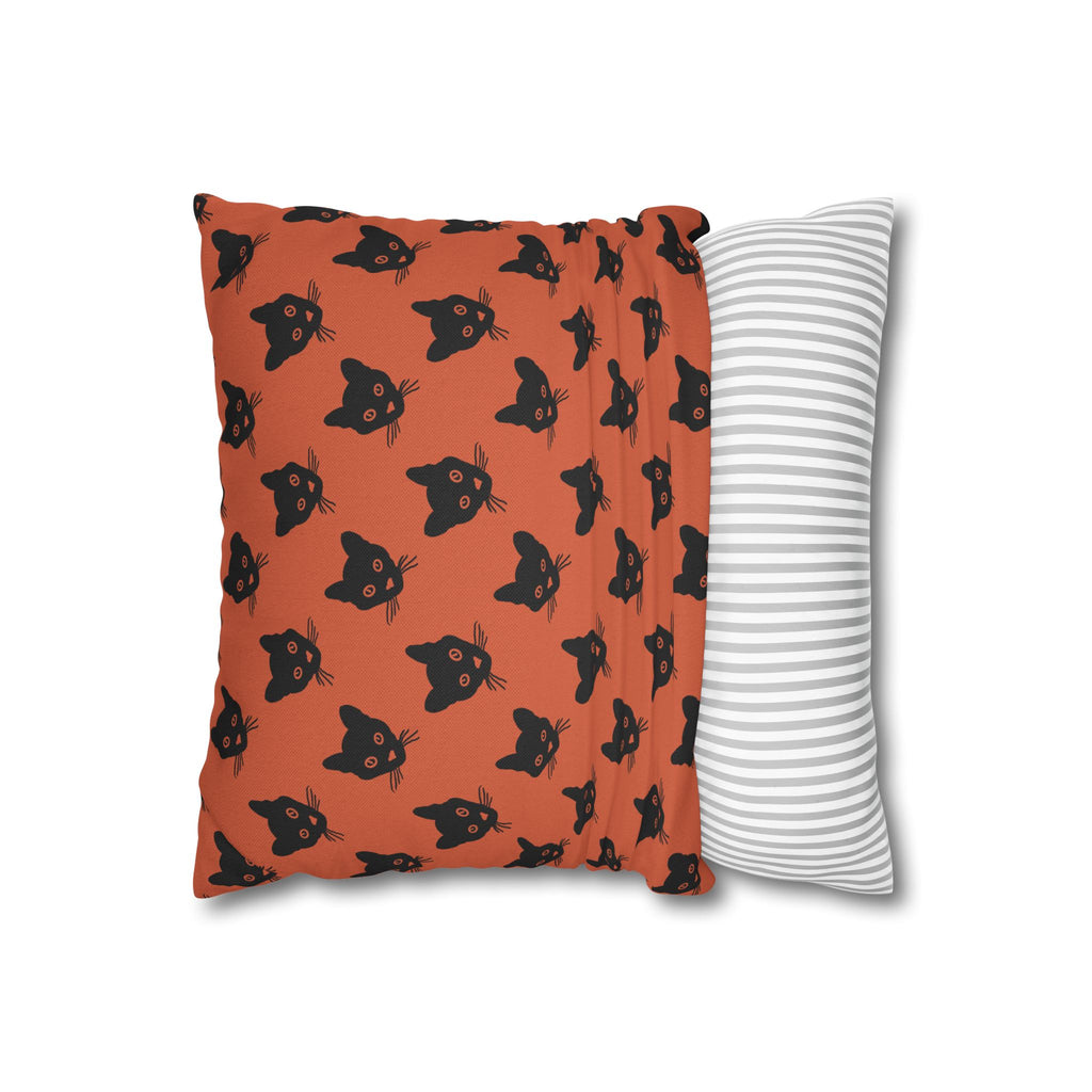 Black Cat Orange THROW PILLOW COVER — Cute Minimalist Black & Orange Halloween Decorative Pillow Cover