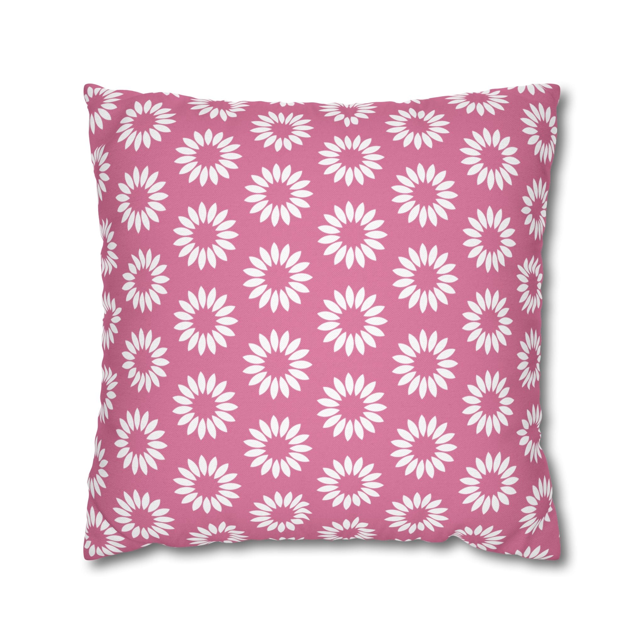 Pink Daisy Pattern THROW PILLOW COVER — Floral Square Decorative Pillow Cover