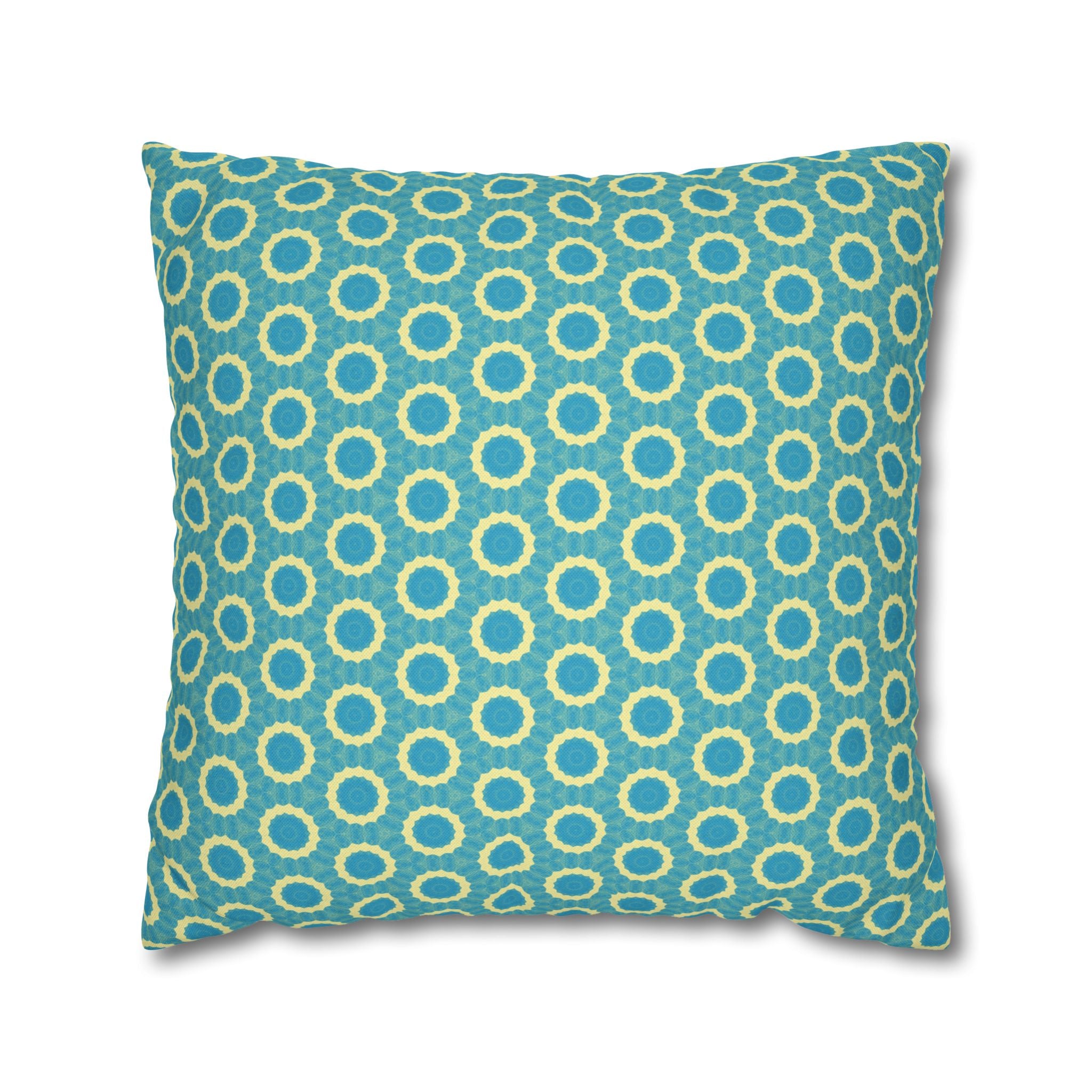 Aqua Retro Circle Decorative THROW PILLOW COVER — Spun Polyester Square Pillow Cover