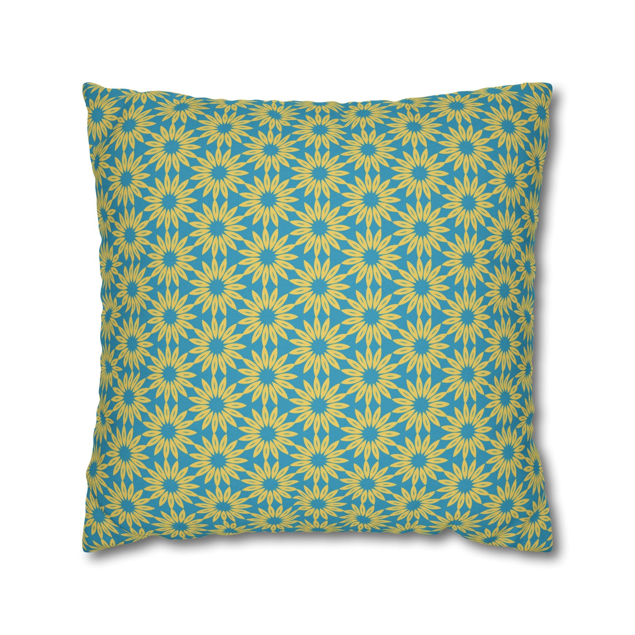 Sunburst Floral Pattern Throw THROW PILLOW COVER — Bright Teal & Yellow Decorative Square Pillowcase