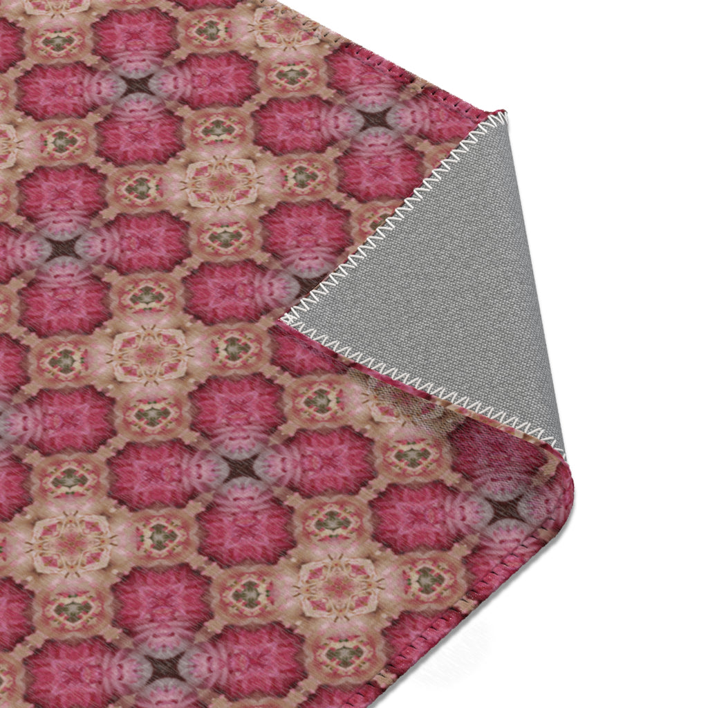 Floral Mosaic Pink Area Rug — Boho Vintage Pattern Accent Rug