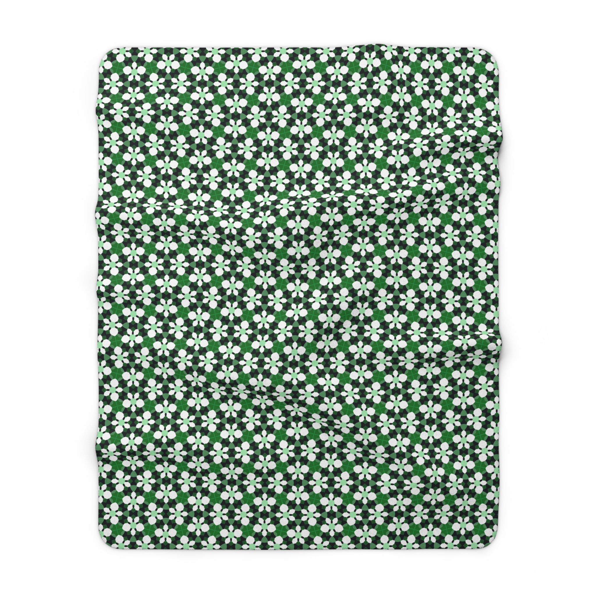 Green Retro Floral Sherpa Fleece Blanket – Cozy St. Patrick’s Day & Spring Throw