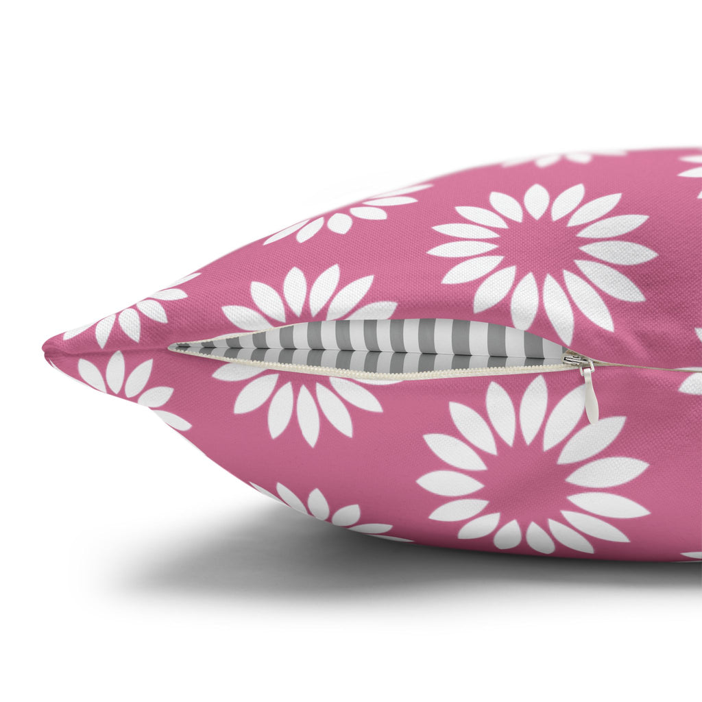 Pink Daisy Pattern THROW PILLOW COVER — Floral Square Decorative Pillow Cover