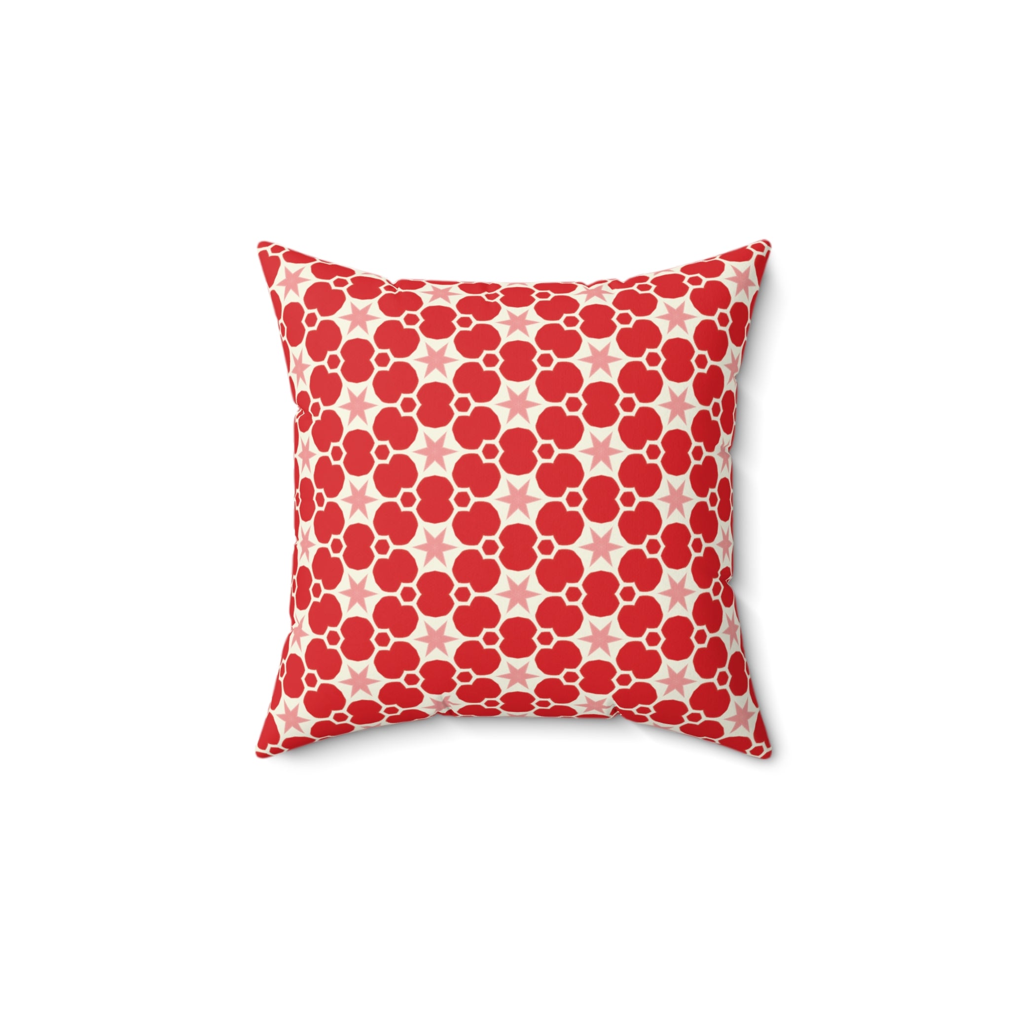 Red Floral Retro Throw Pillow — Festive Patterned Decorative Cushion